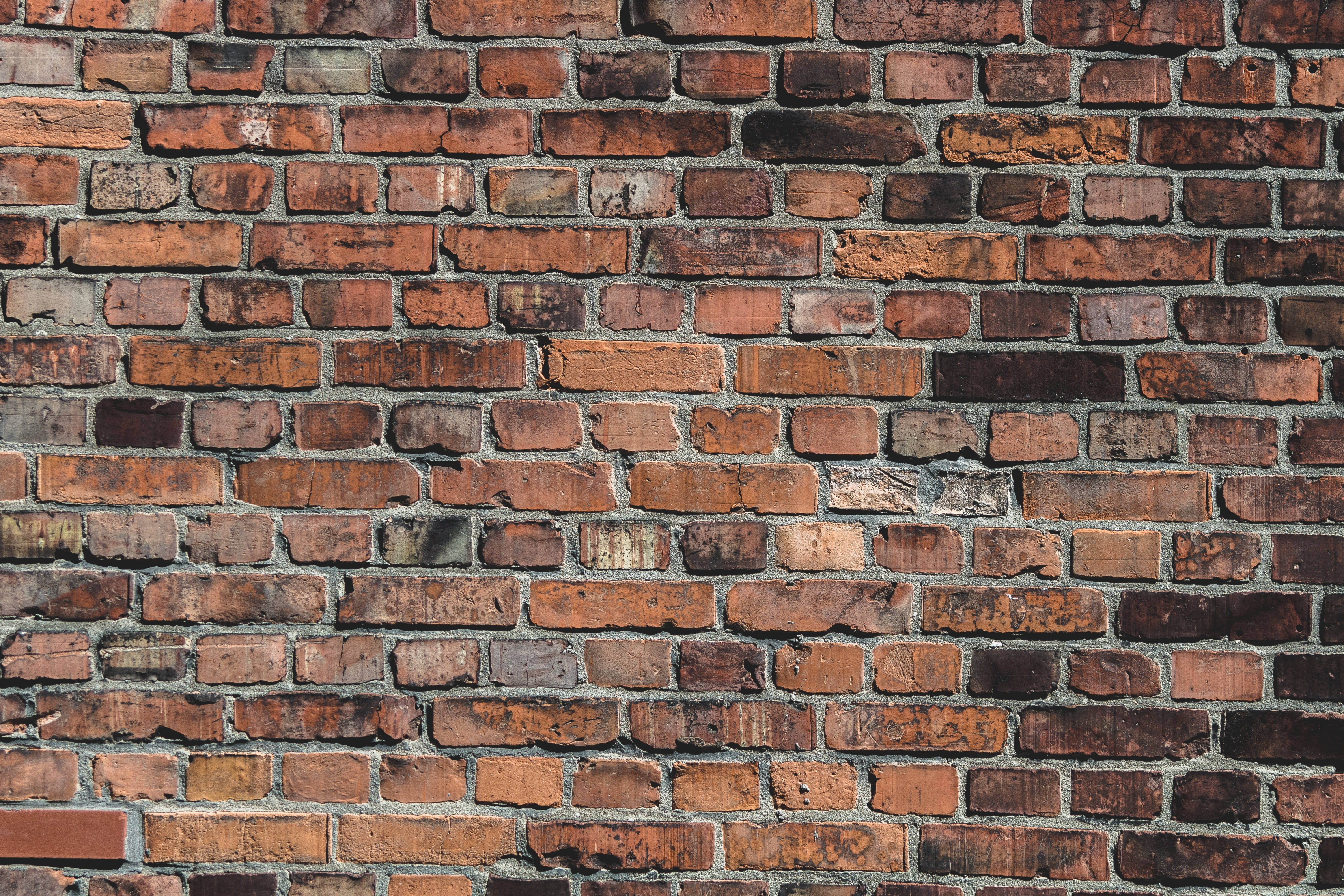 old brick walls, weathered red brick wall, gray mortar, 5K Desktop Wallpaper