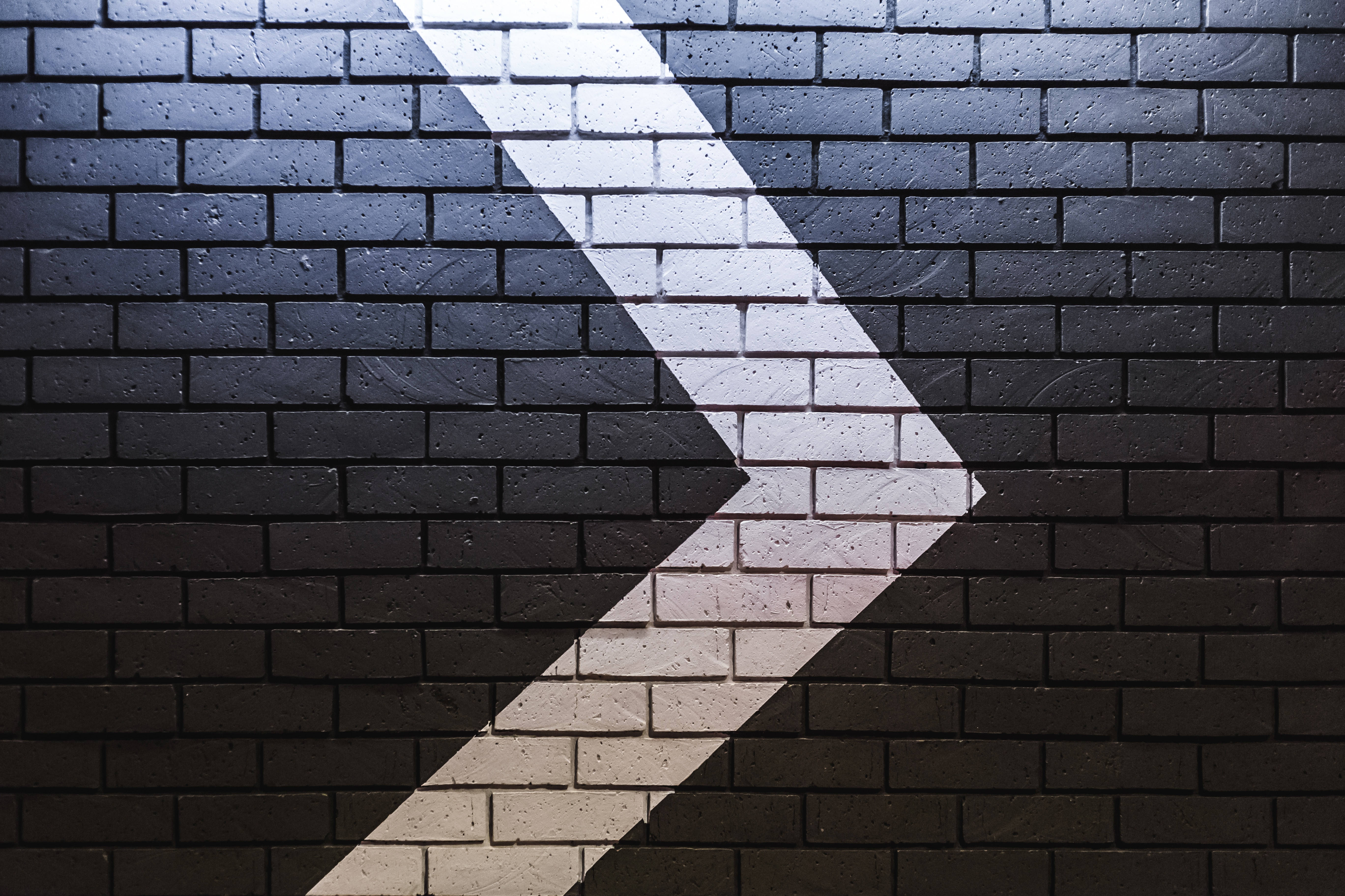 arrow, bricks, dark textured brick wall, 5K Desktop Wallpaper