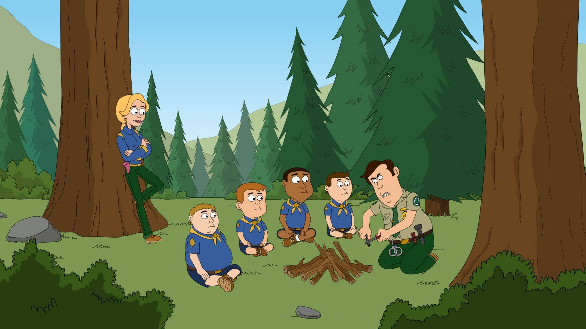 Brickleberry, campfire, forest, Full HD Desktop Wallpaper