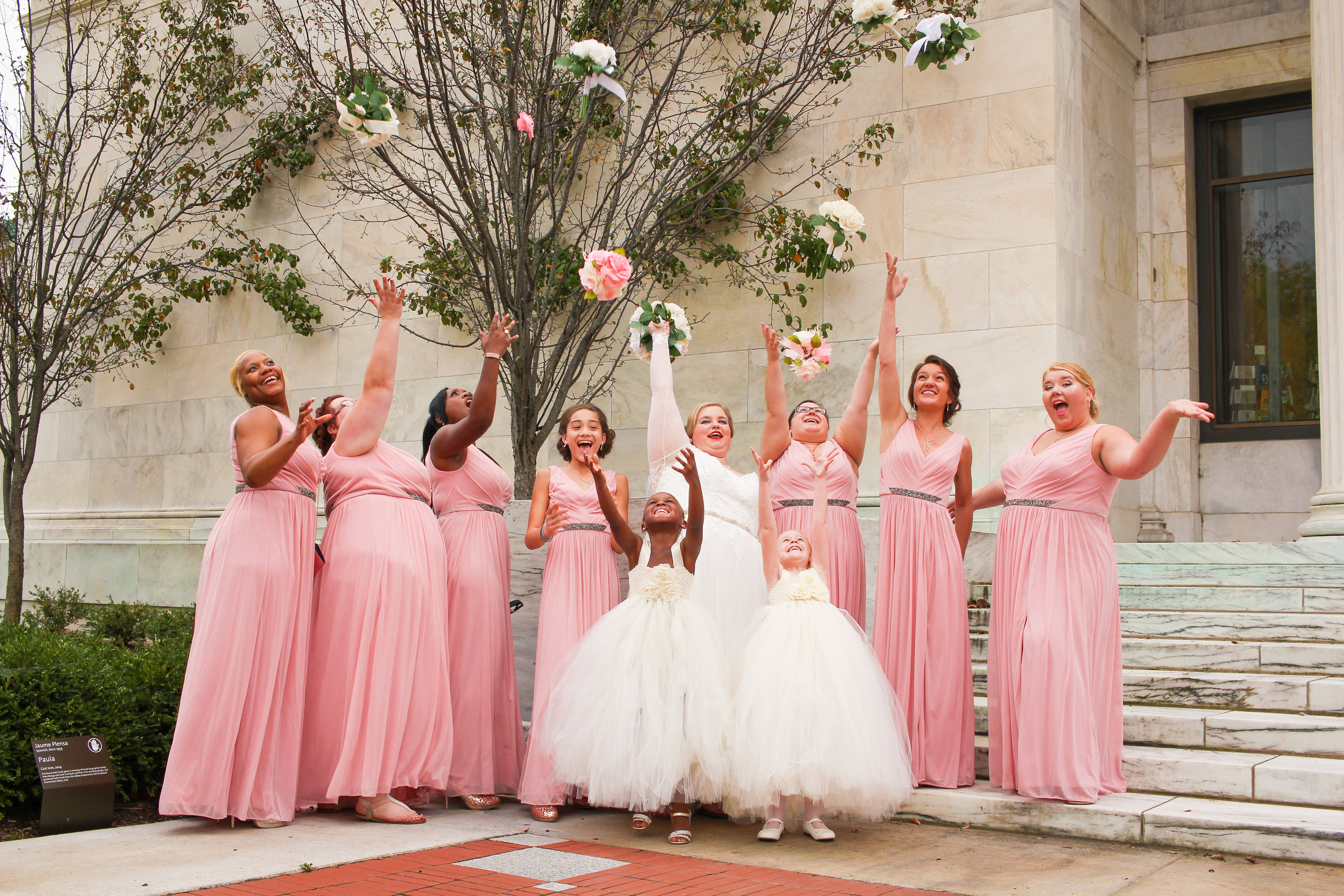 bridal party, pink gowns, white tutus, 5K Desktop Wallpaper