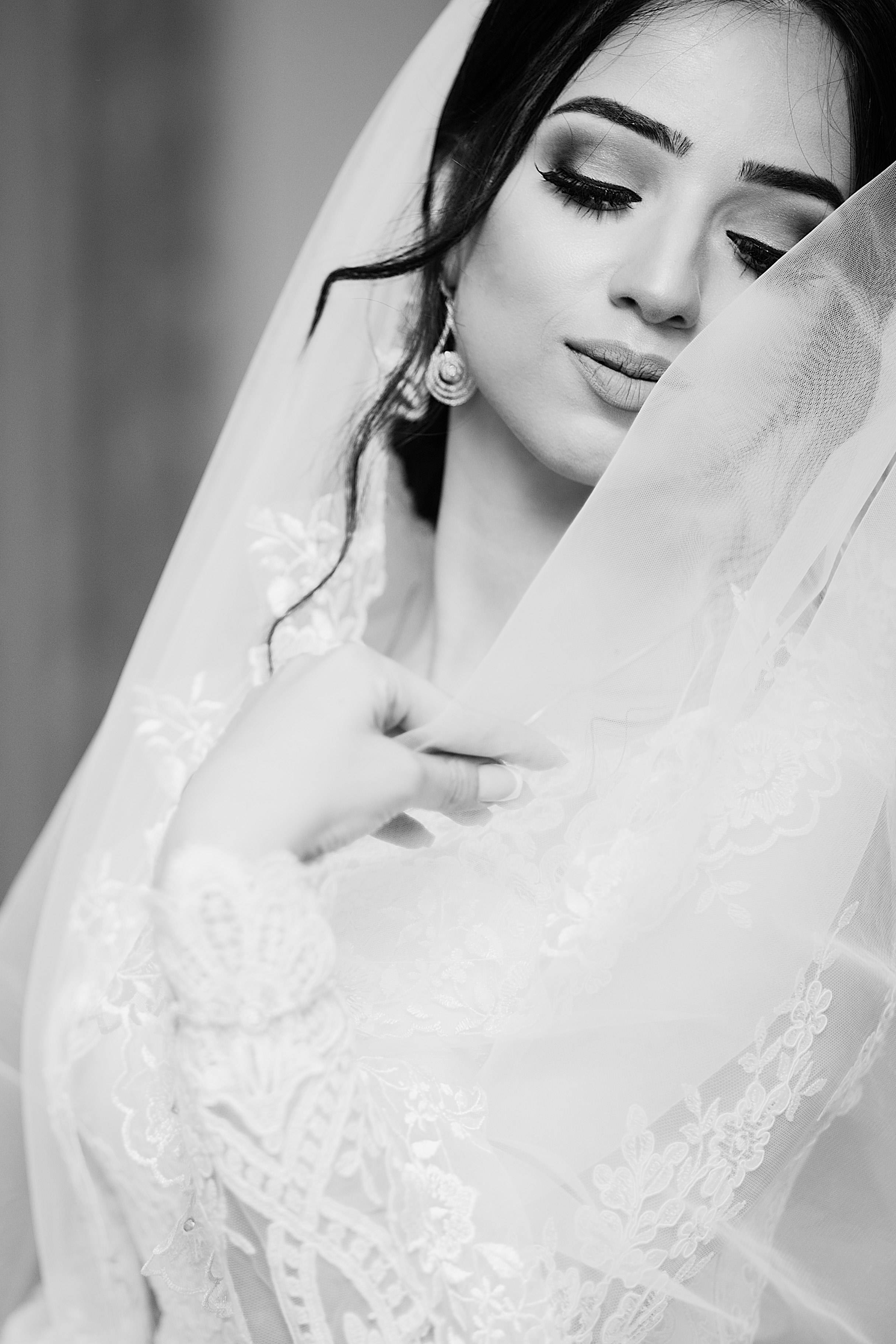 black and white bridal photoshoot, bride, veil, 2K Phone Wallpaper