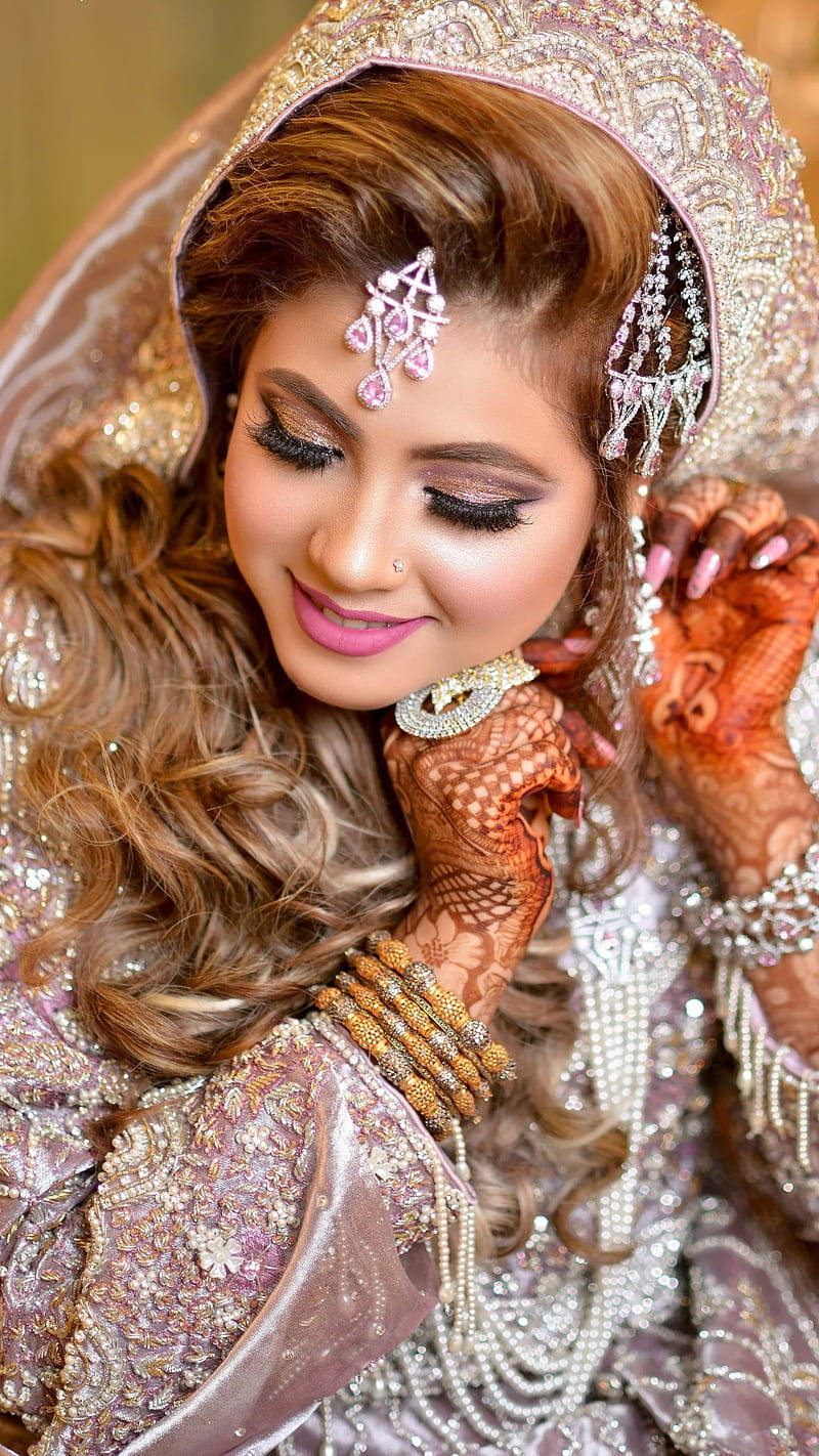 Indian bridal preparations, pink and gold wedding attire, henna designs, HD Phone Wallpaper