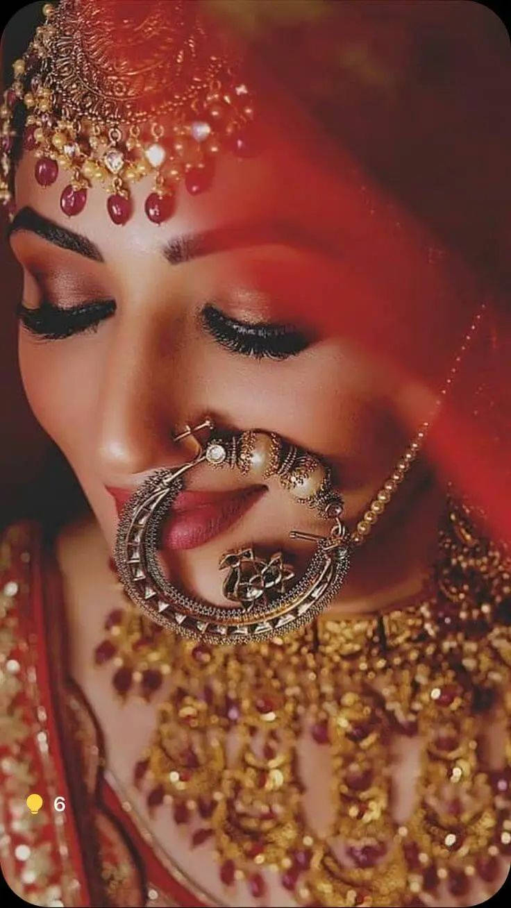 Indian bridal, gold jewelry, red veil, HD Phone Wallpaper