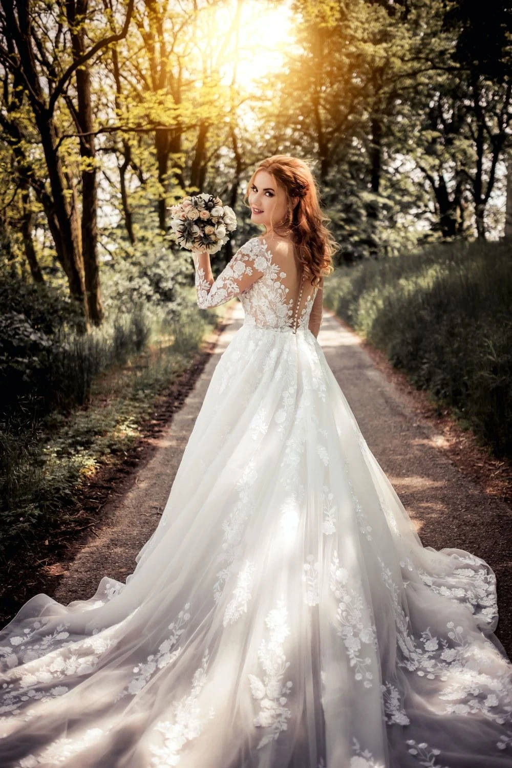 Bridal, sunlight, forest path, HD Phone Wallpaper