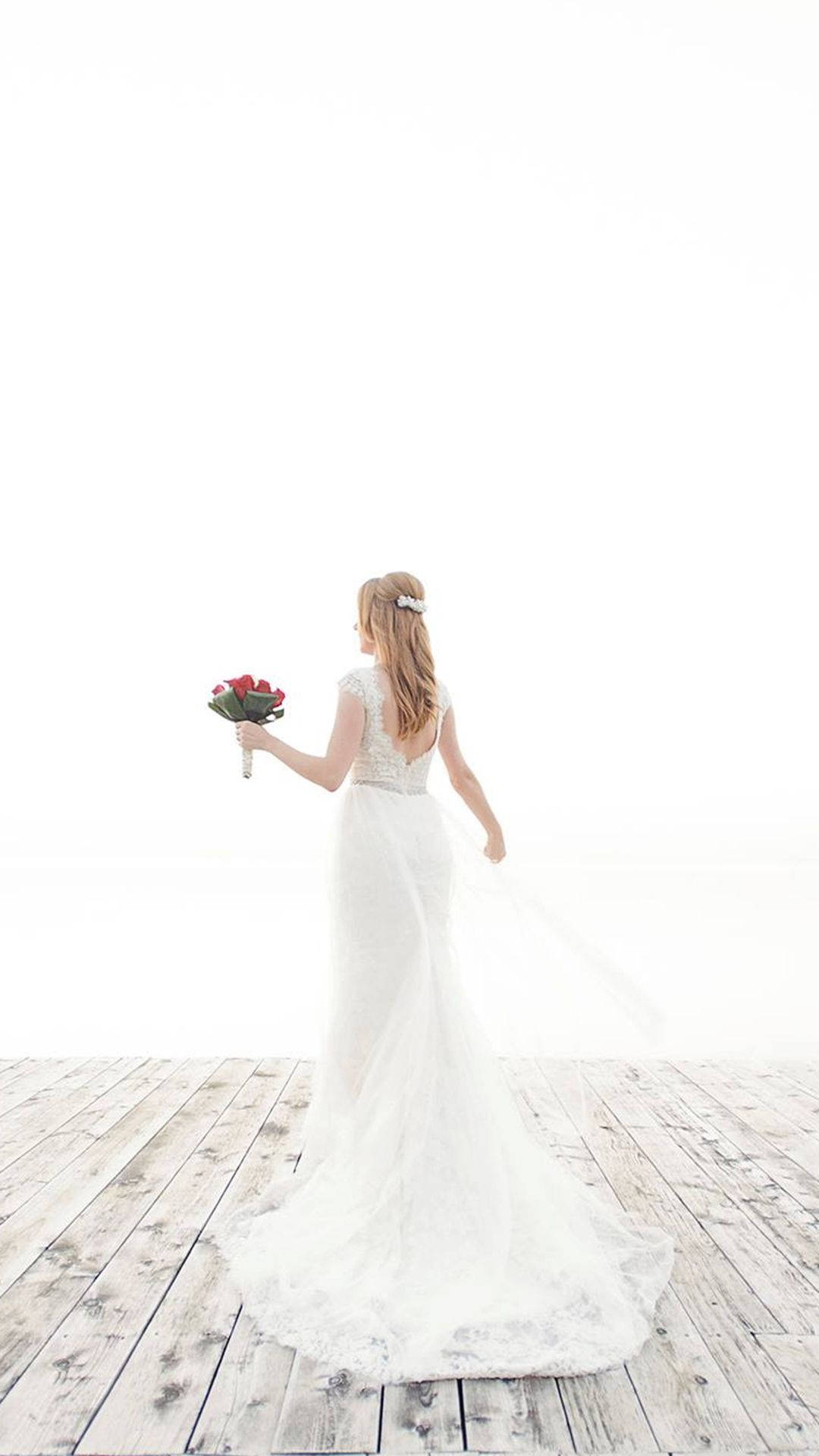 white bridal photoshoot, flowing white gown, bouquet of red roses, Full HD Phone Wallpaper