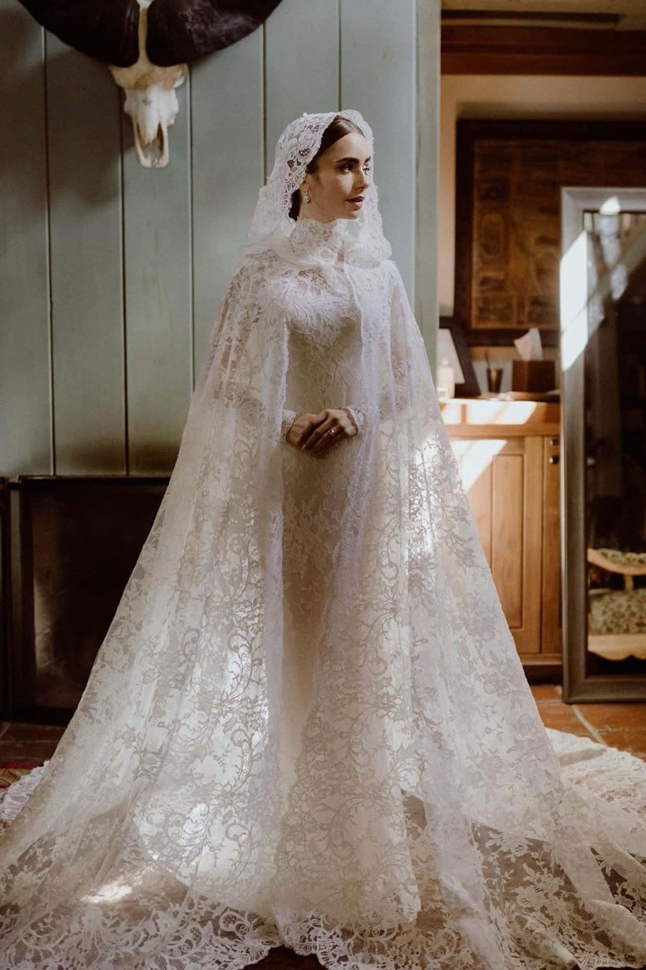 bride's dress, white lace wedding gown, flowing veil, Full HD Phone Wallpaper