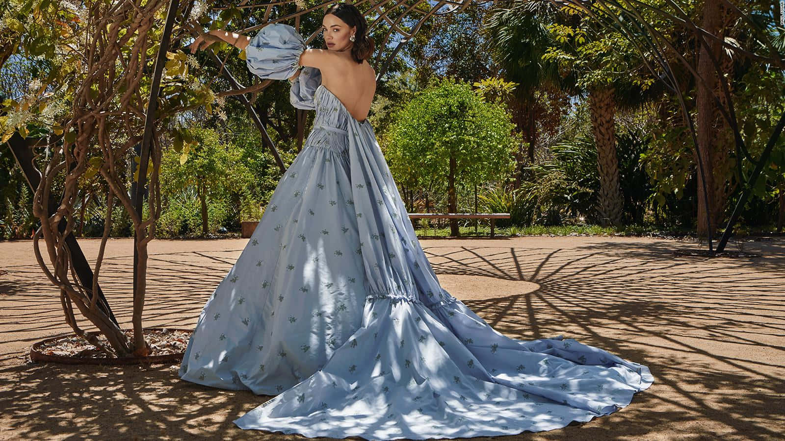 bride's dress, light blue gown, floral embroidery, HD Desktop Wallpaper