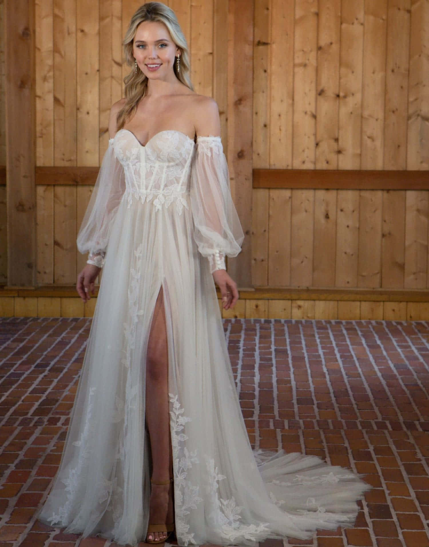 Bride's Dress, off-shoulder ivory lace wedding gown, sheer sleeves, HD Phone Wallpaper