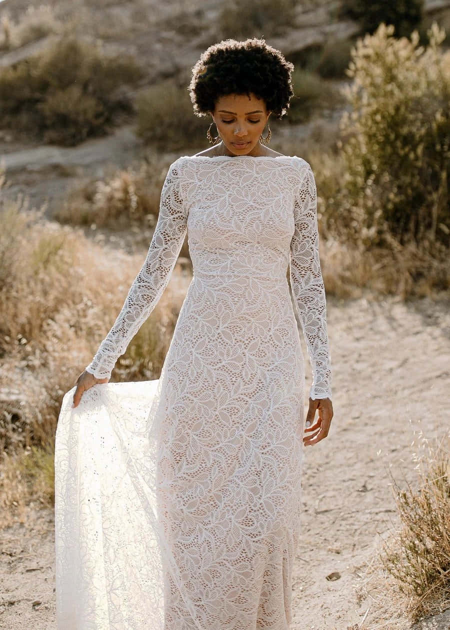 bride's dress, white lace gown, sunlit desert landscape, SD Phone Wallpaper