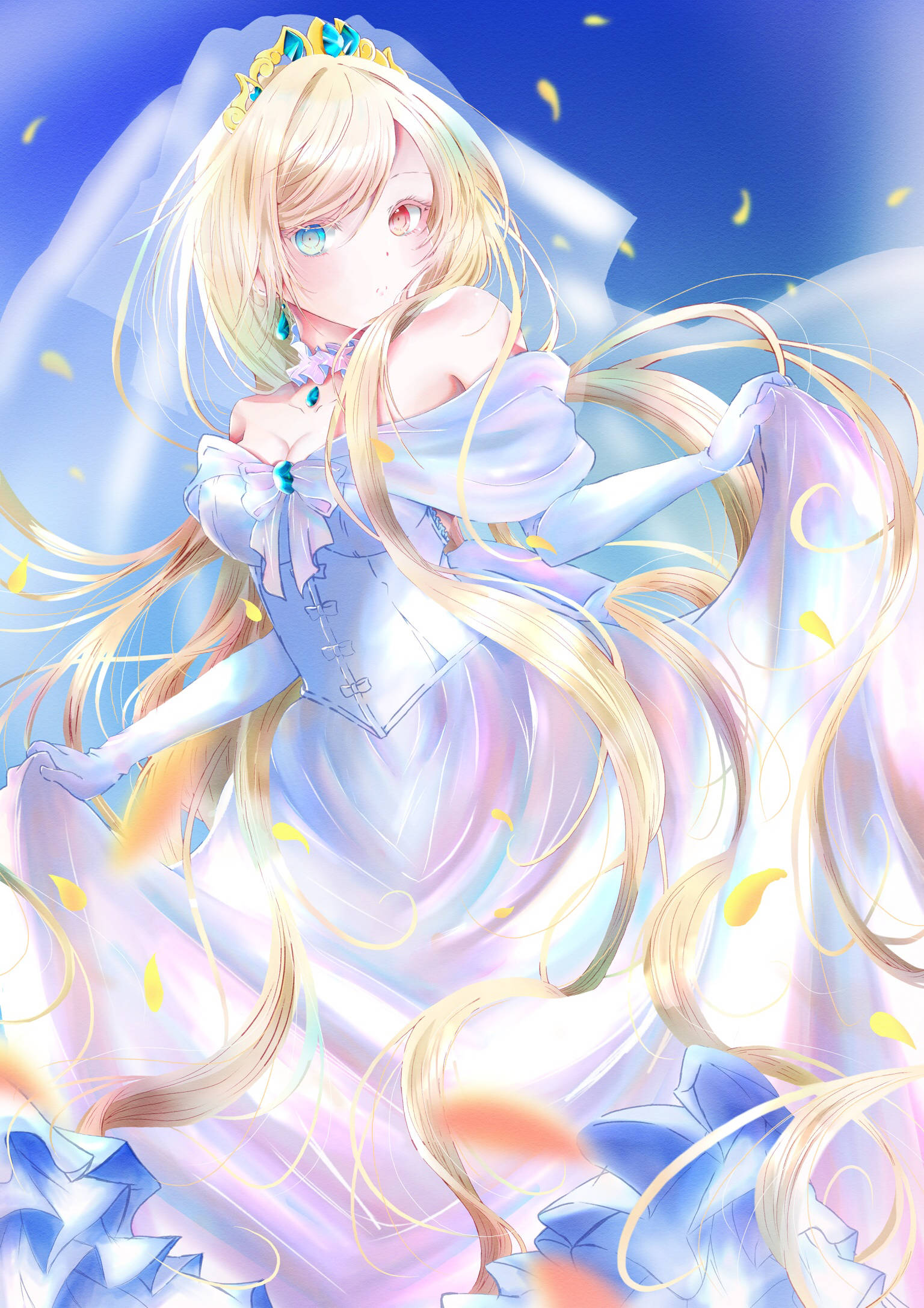 Japanese Anime, fancy bride, flowing blonde hair, Full HD Phone Wallpaper