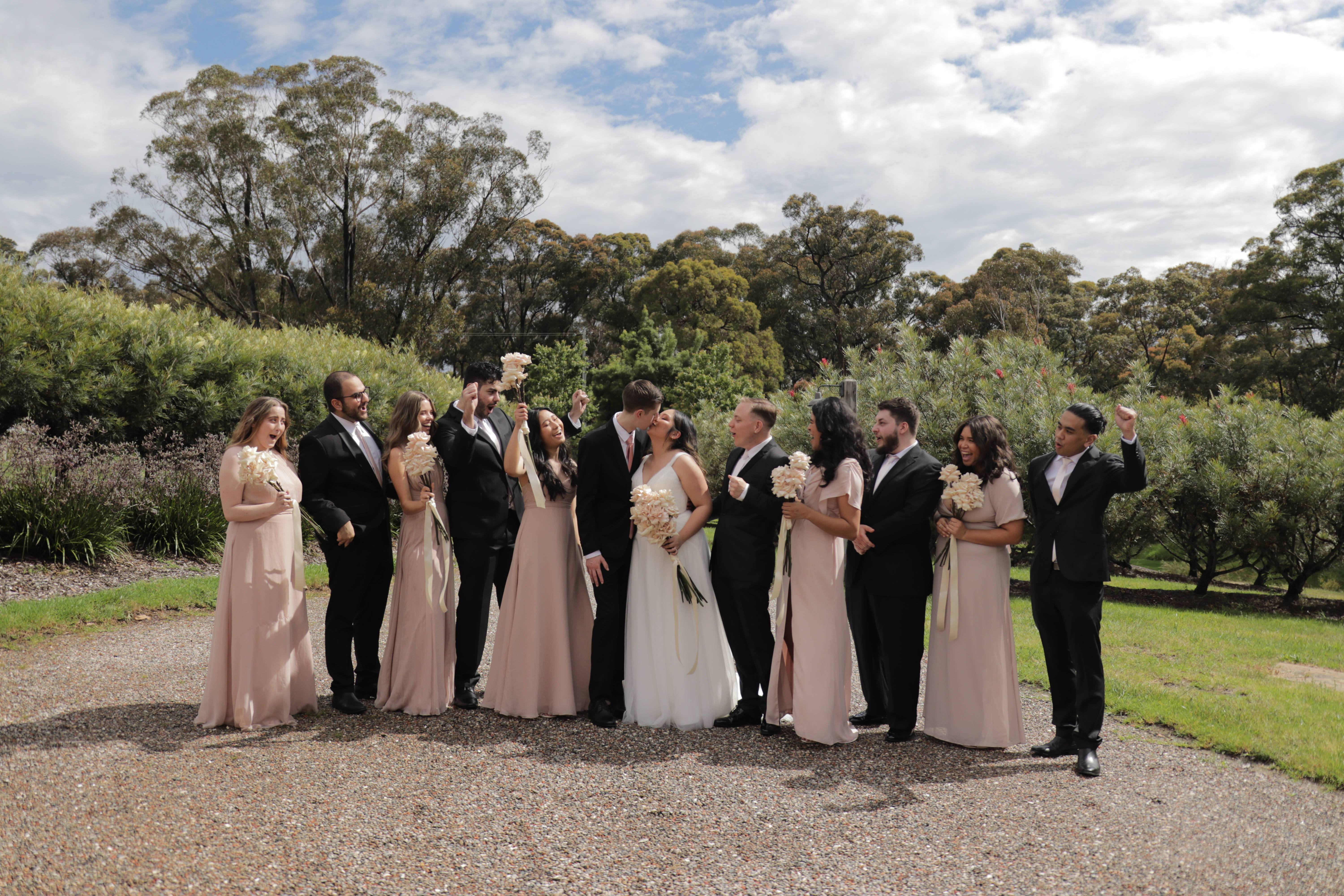Bridesmaids, Groomsmen, gravel path, 5K Desktop Wallpaper