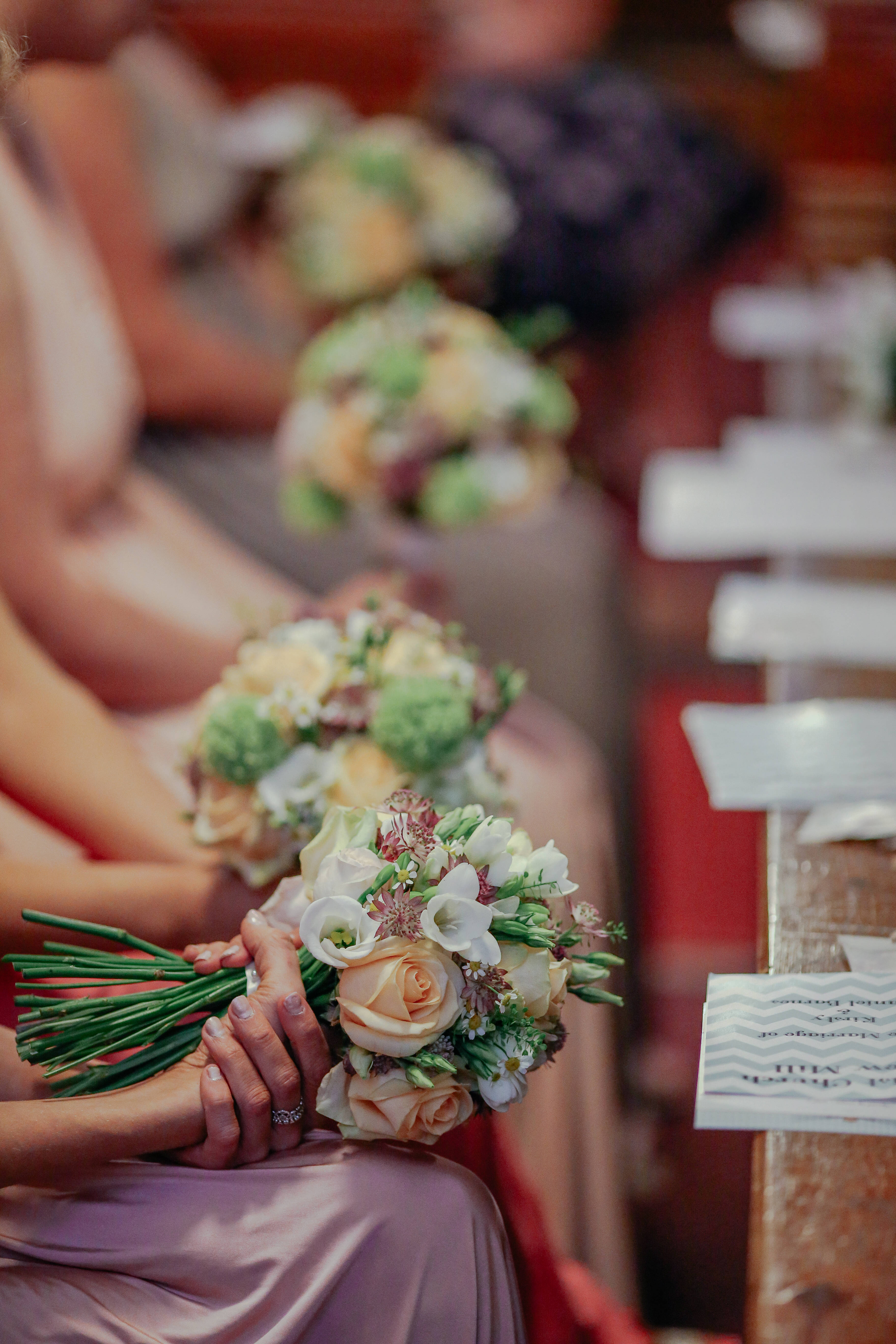 bridesmaids, pastel floral bouquets, wedding ceremony, 5K Phone Wallpaper