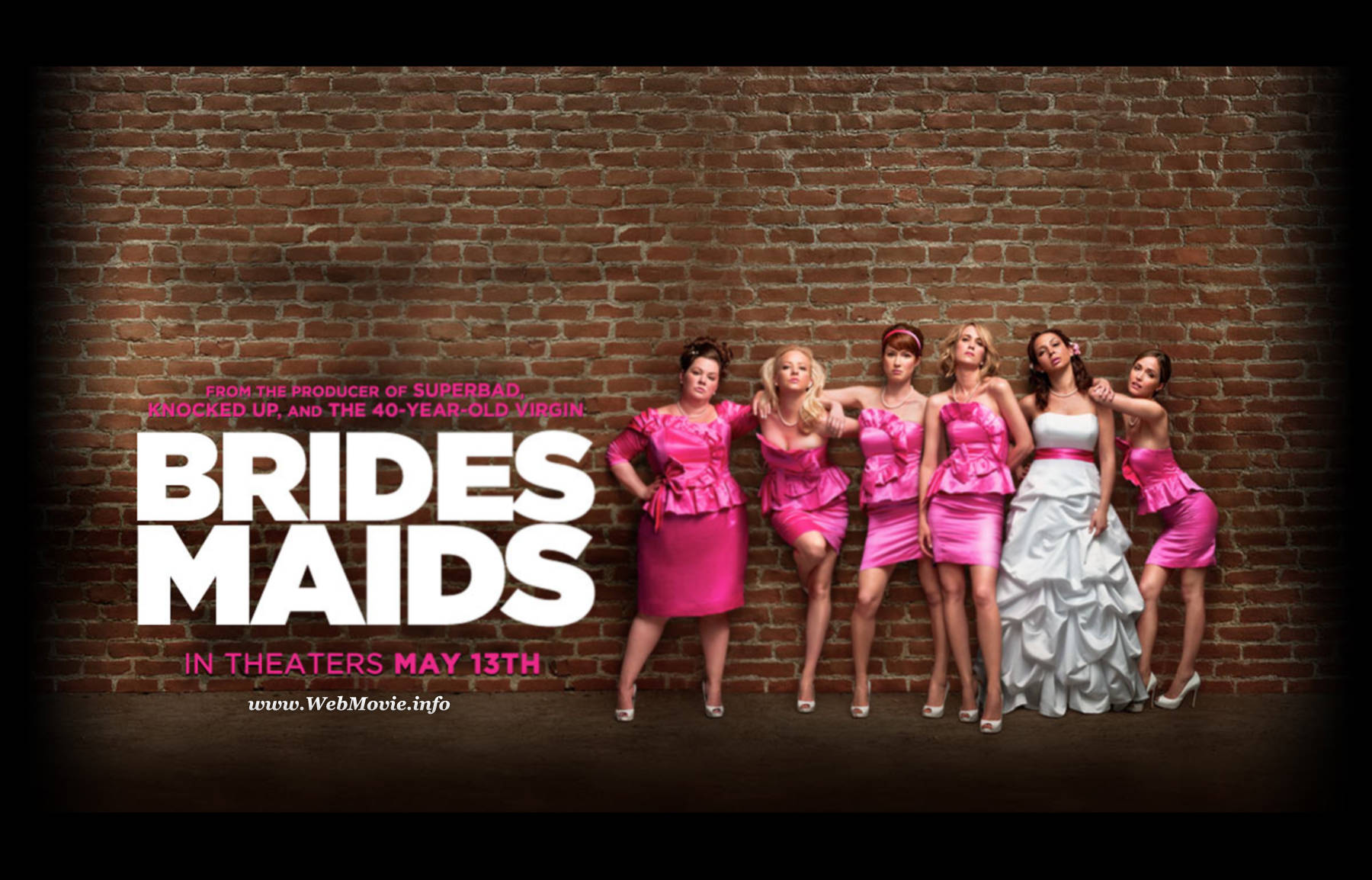 Bridesmaids, pink dresses, white wedding gown, HD Desktop Wallpaper