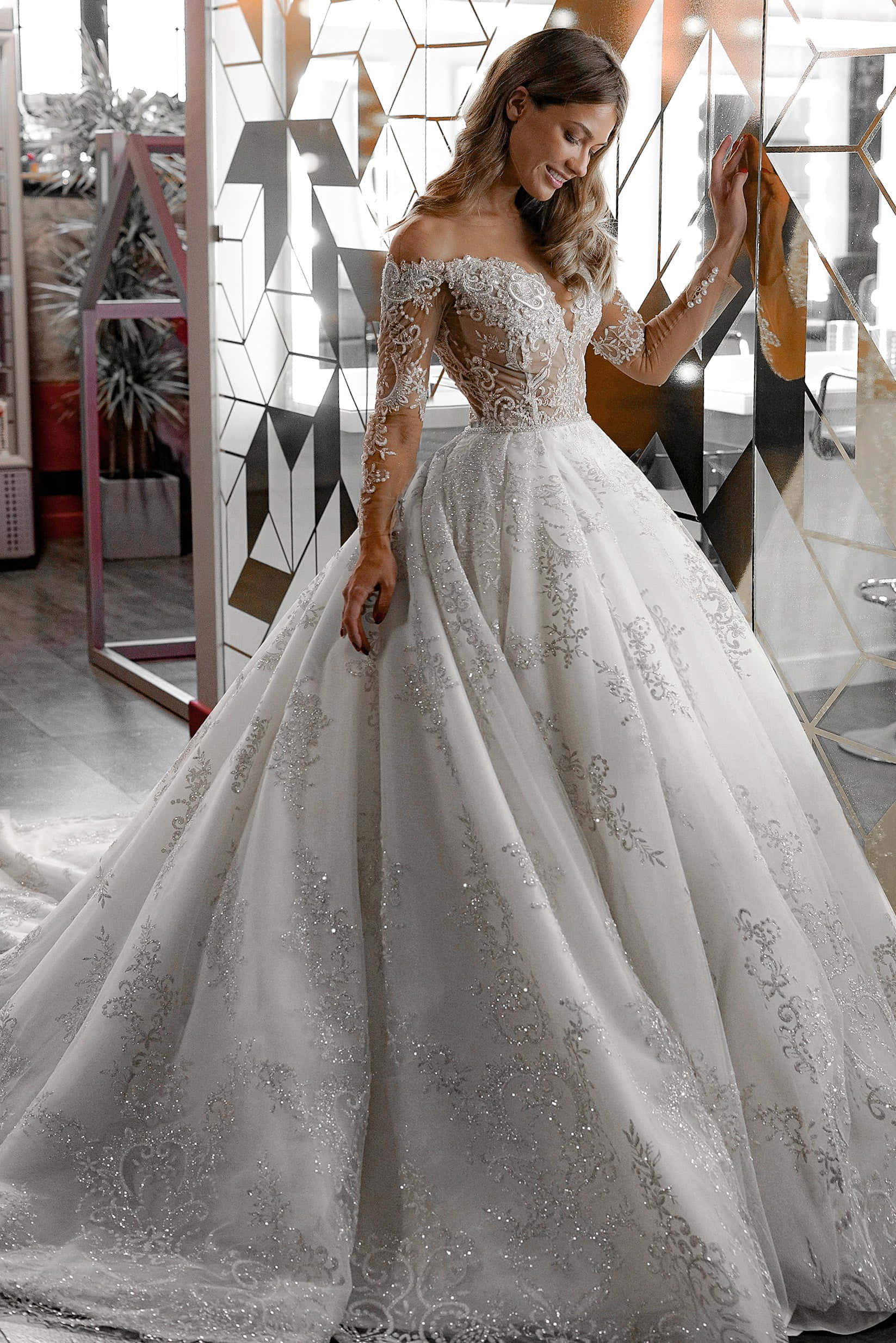 bride, ornate white wedding gown, lace, Full HD Phone Wallpaper