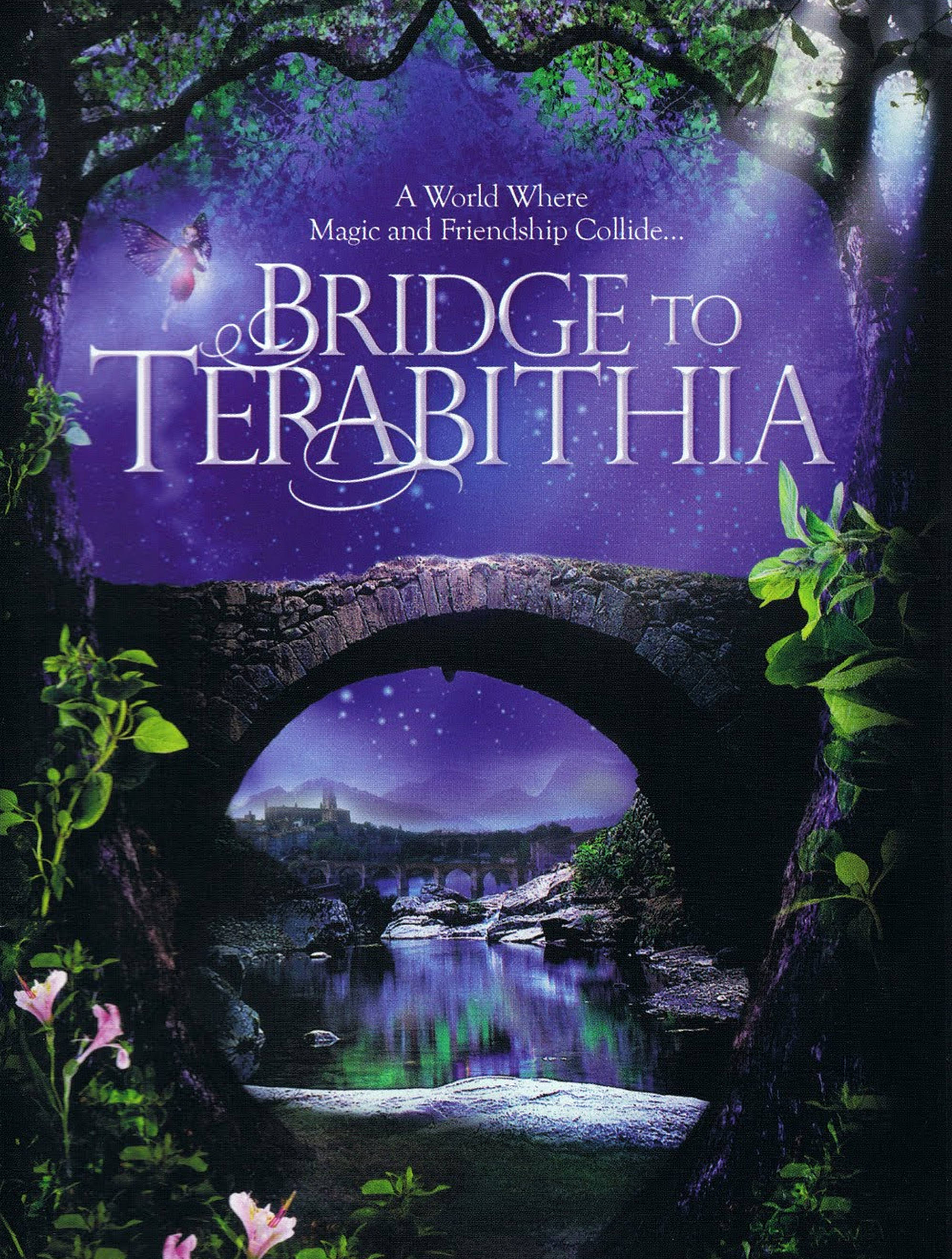 Bridge To Terabithia, purple forest, glowing river, 2K Phone Wallpaper