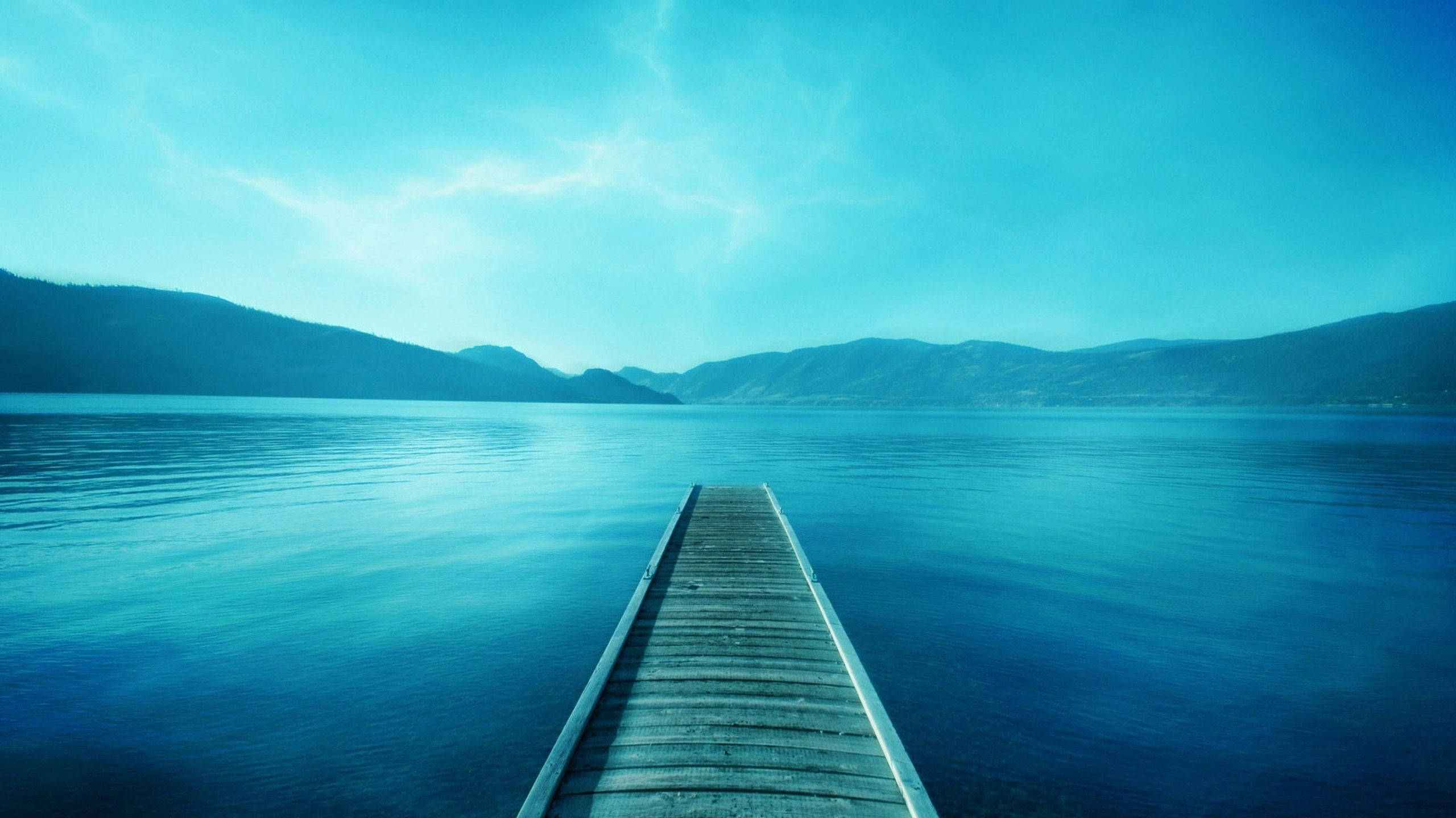 Bridge To Lake, wooden dock, calm turquoise waters, 2K Desktop Wallpaper