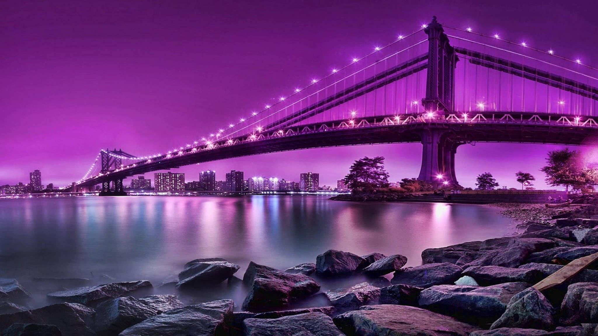 Bridgerton Aesthetic, vibrant purple lights, calm water, Full HD Desktop Wallpaper