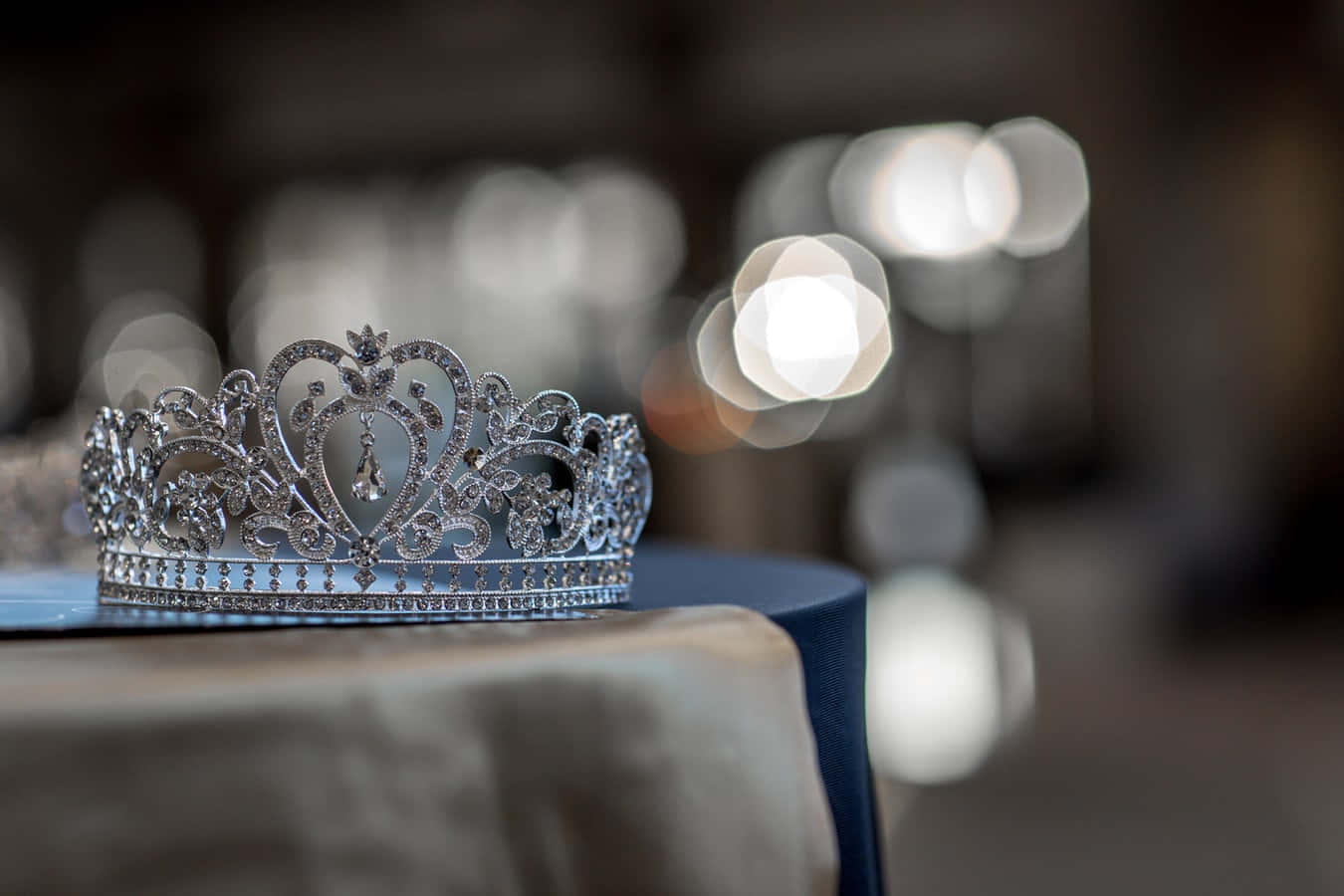 silver tiara, heart-shaped center, dangling crystal, HD Desktop Wallpaper