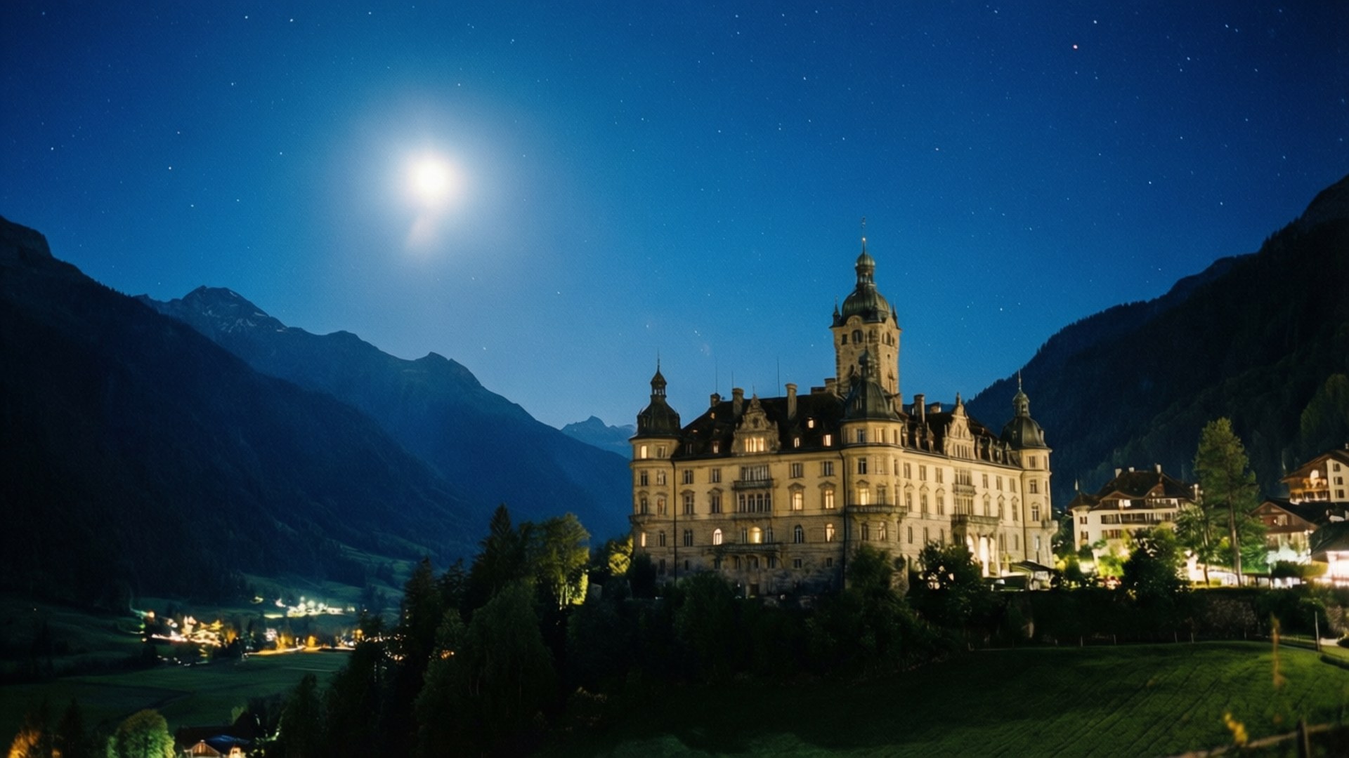 Brig, moonlight, castle, Full HD Desktop Wallpaper