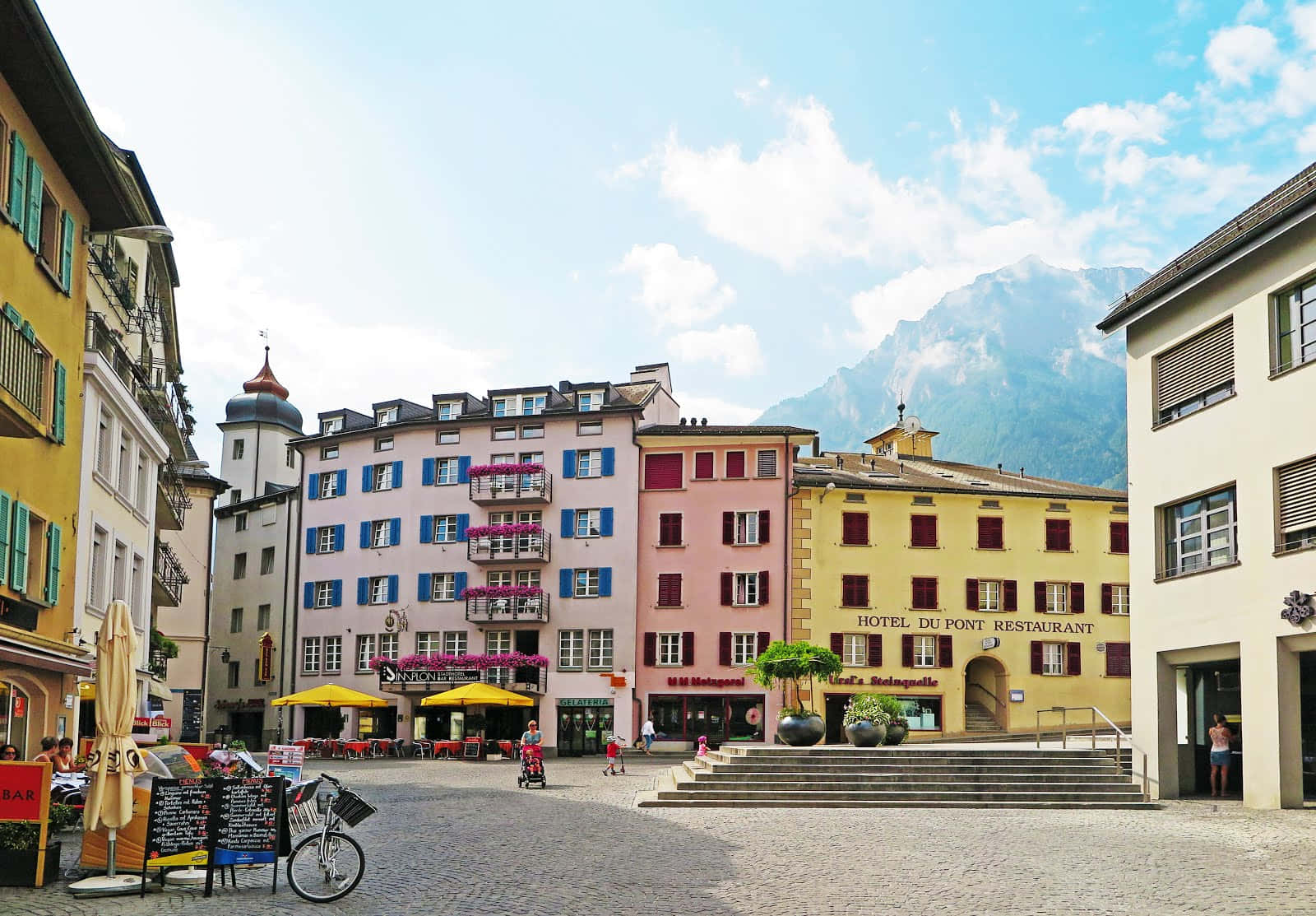Brig Switzerland, town square, cobblestone square, HD Desktop Wallpaper