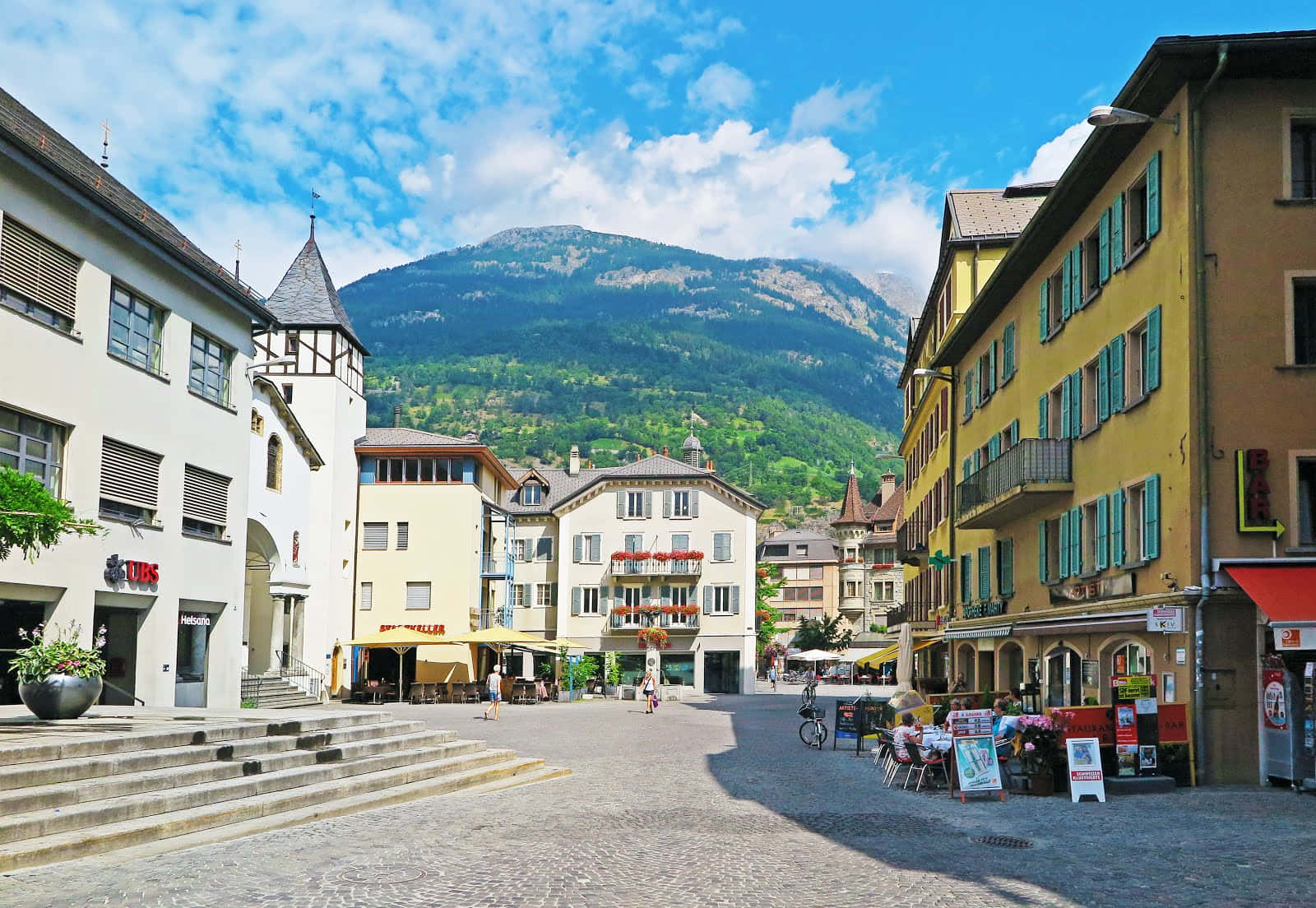 Brig, Switzerland, cobblestone streets, colorful buildings, HD Desktop Wallpaper