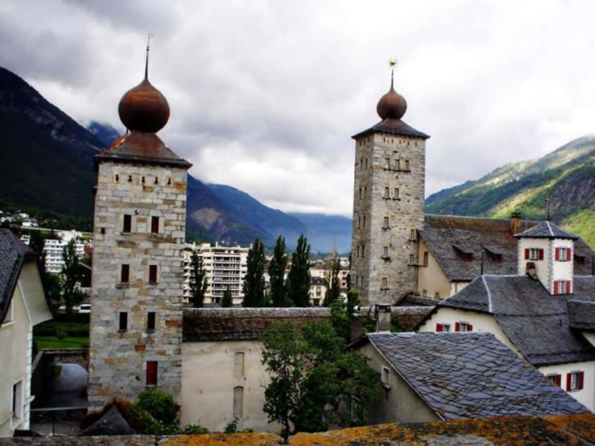 Brig, historic towers, Switzerland, SD Desktop Wallpaper