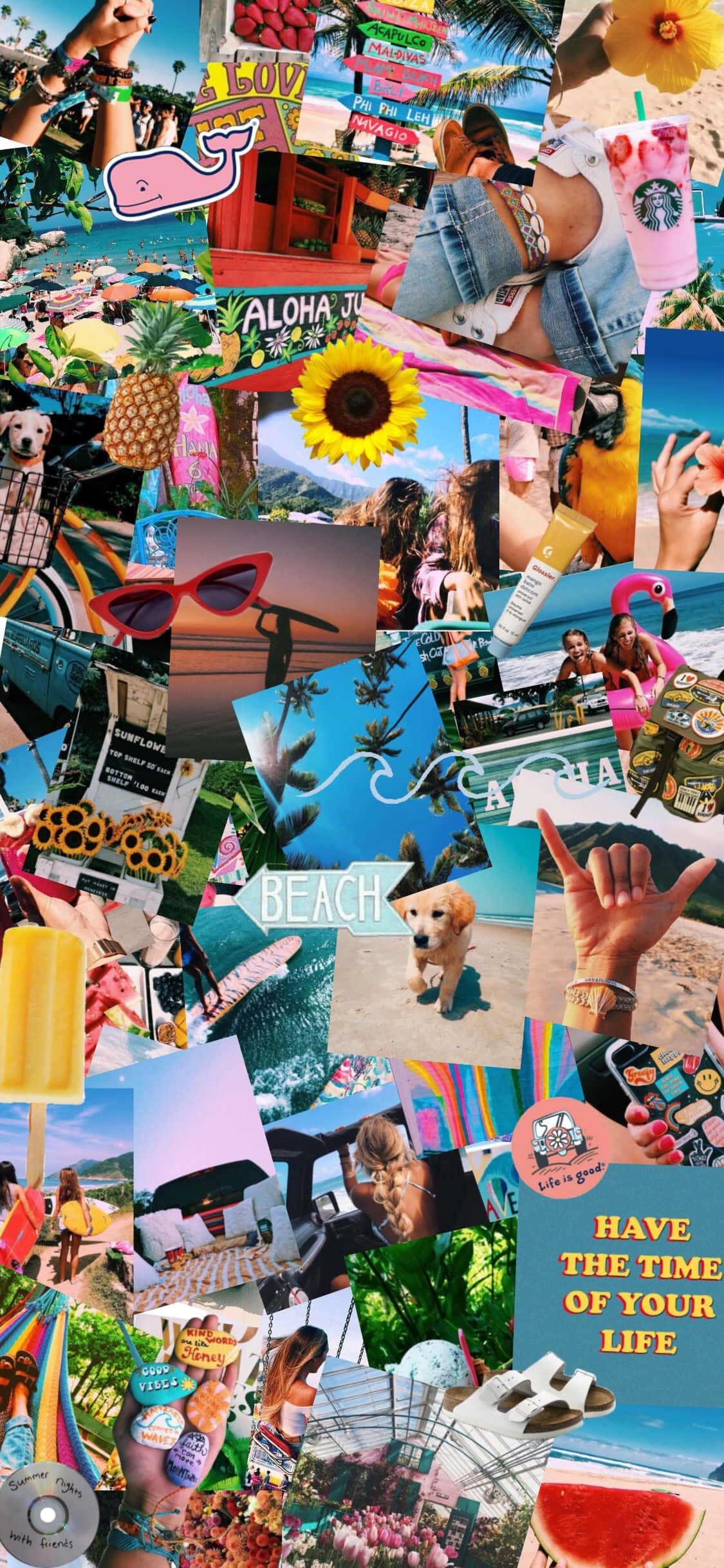 Bright Summer Vibes Collage, sunsets, palm trees, Full HD Phone Wallpaper
