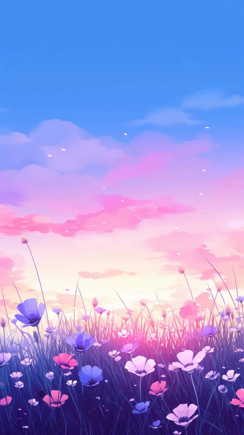 pastel sunset, floral field, purple and pink flowers, HD Phone Wallpaper