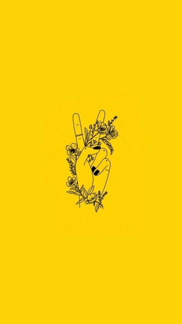 peace sign, flowers, black line drawing, SD Phone Wallpaper