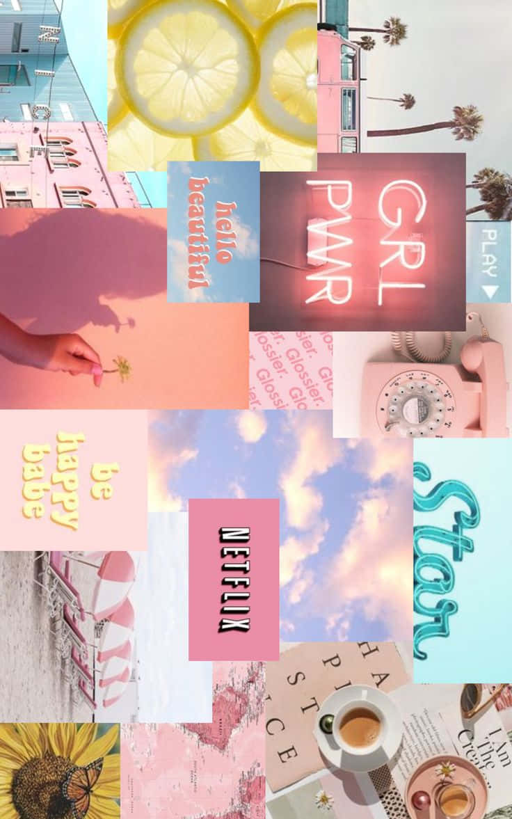 Bright Aesthetic, pink lemon slices, palm trees, SD Phone Wallpaper