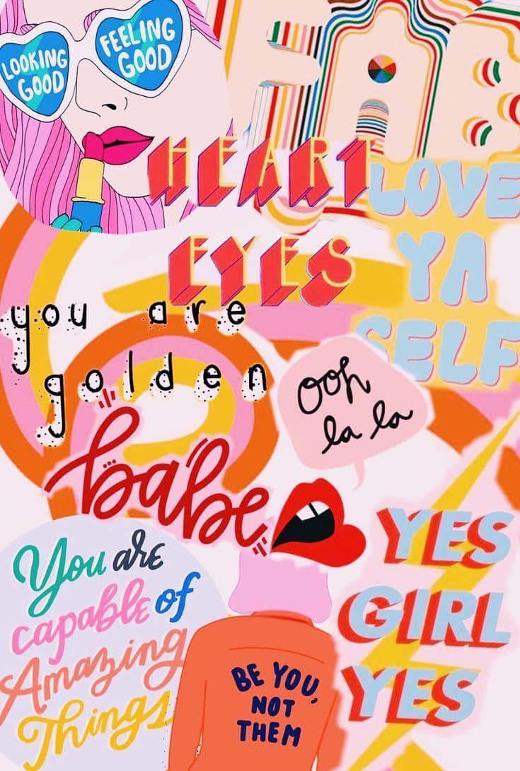Bright Aesthetic, pop art collage, colorful text phrases, SD Phone Wallpaper