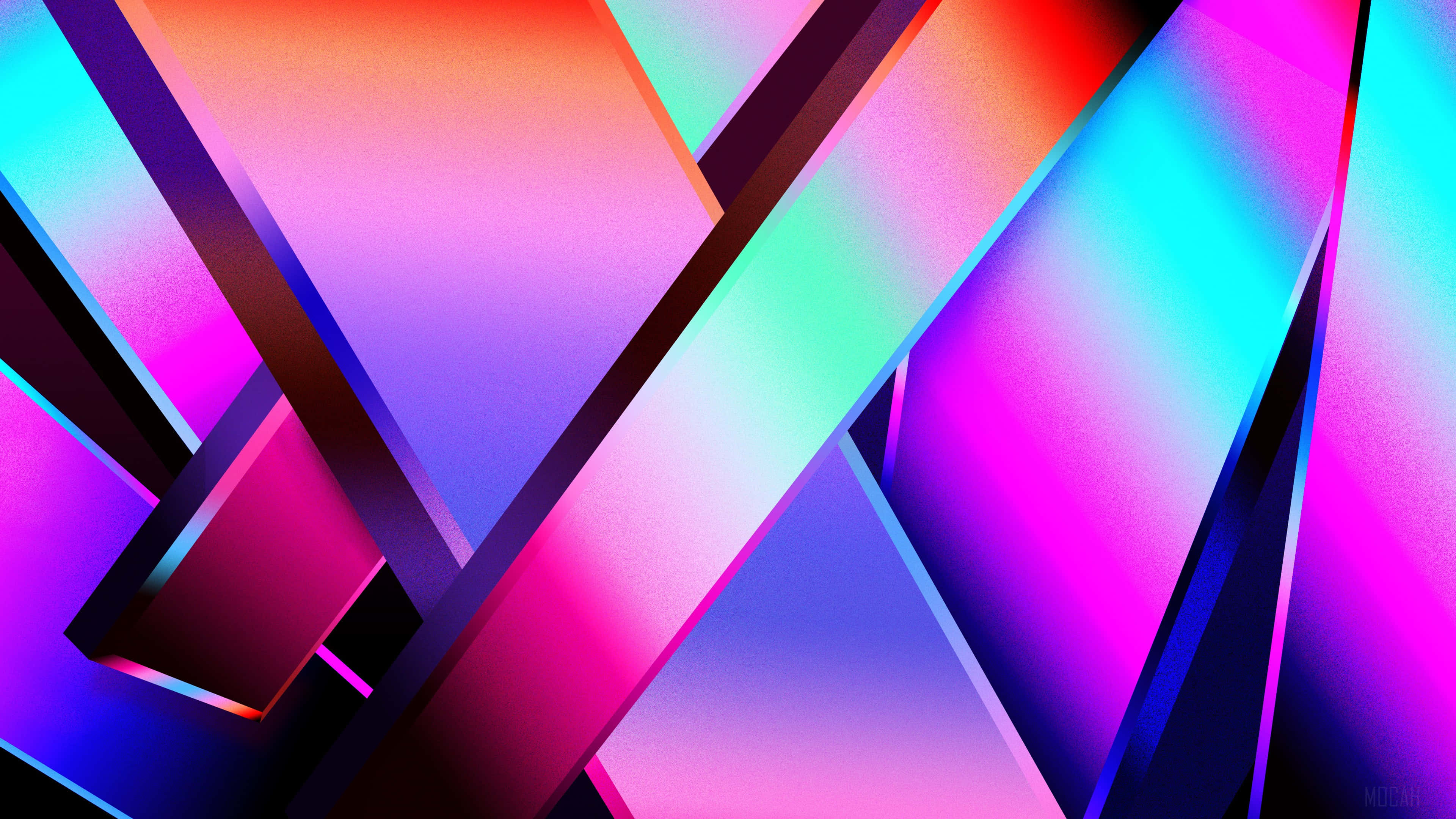 neon, geometric shapes, glowing gradients, 4K Desktop Wallpaper