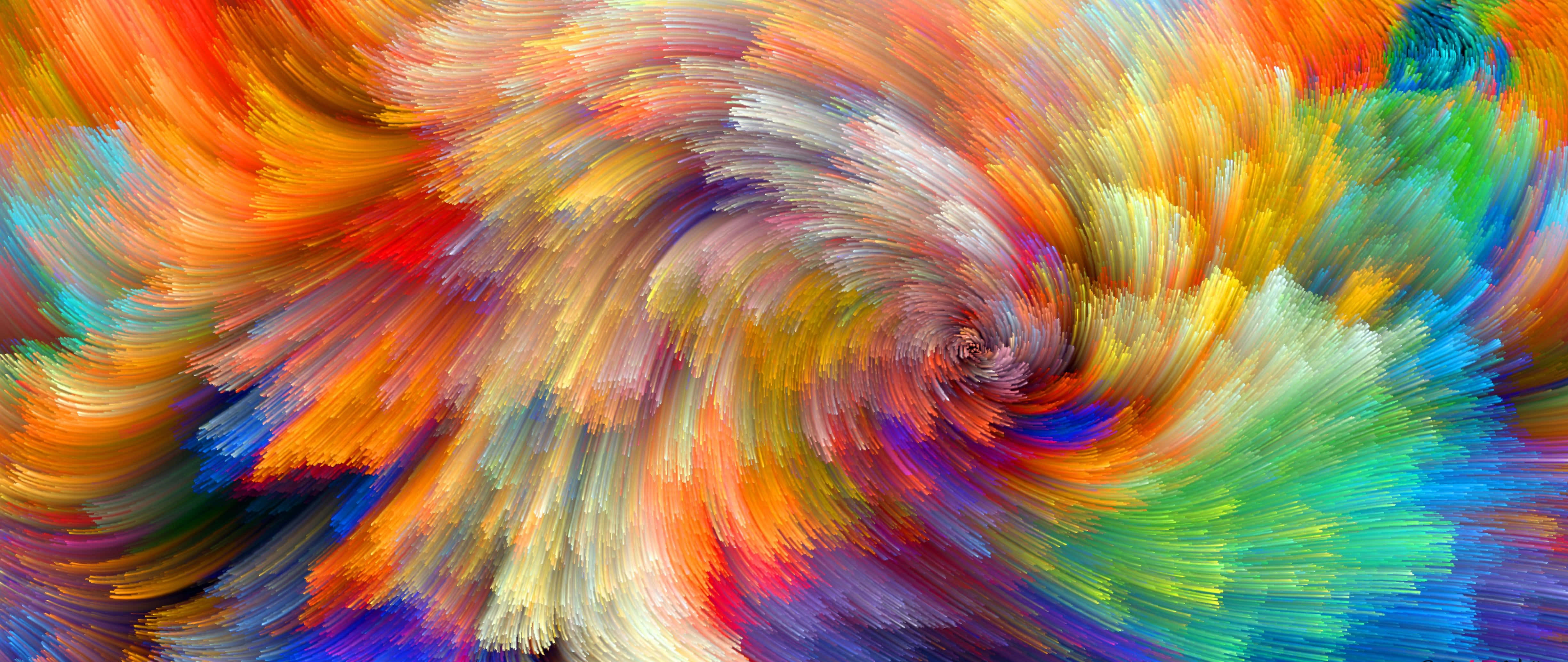 rainbow colors, vibrant swirling brushstrokes, abstract vortex, 4K Desktop Wallpaper