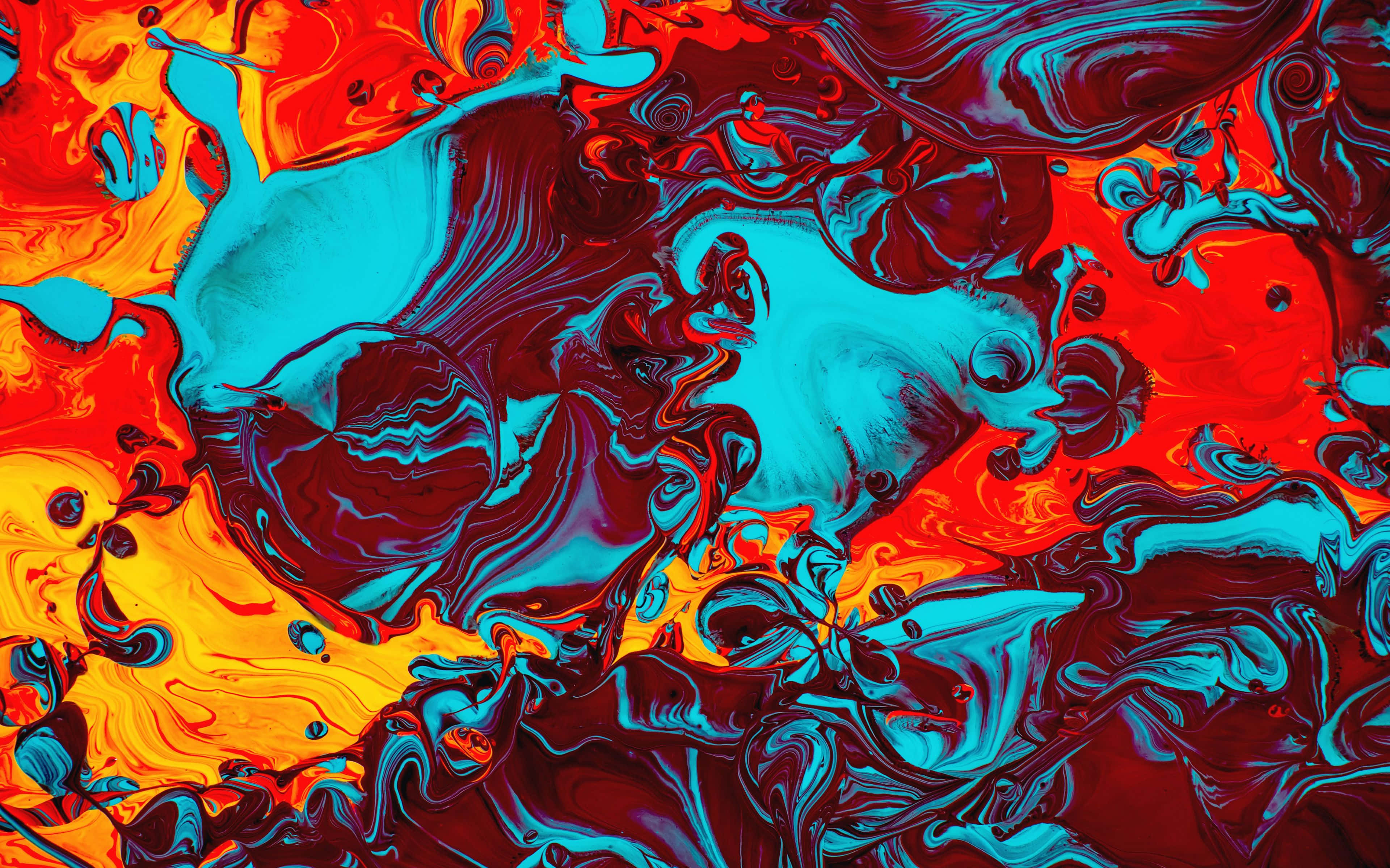fiery orange red, cool electric blue, vibrant abstract swirls, 4K Desktop Wallpaper