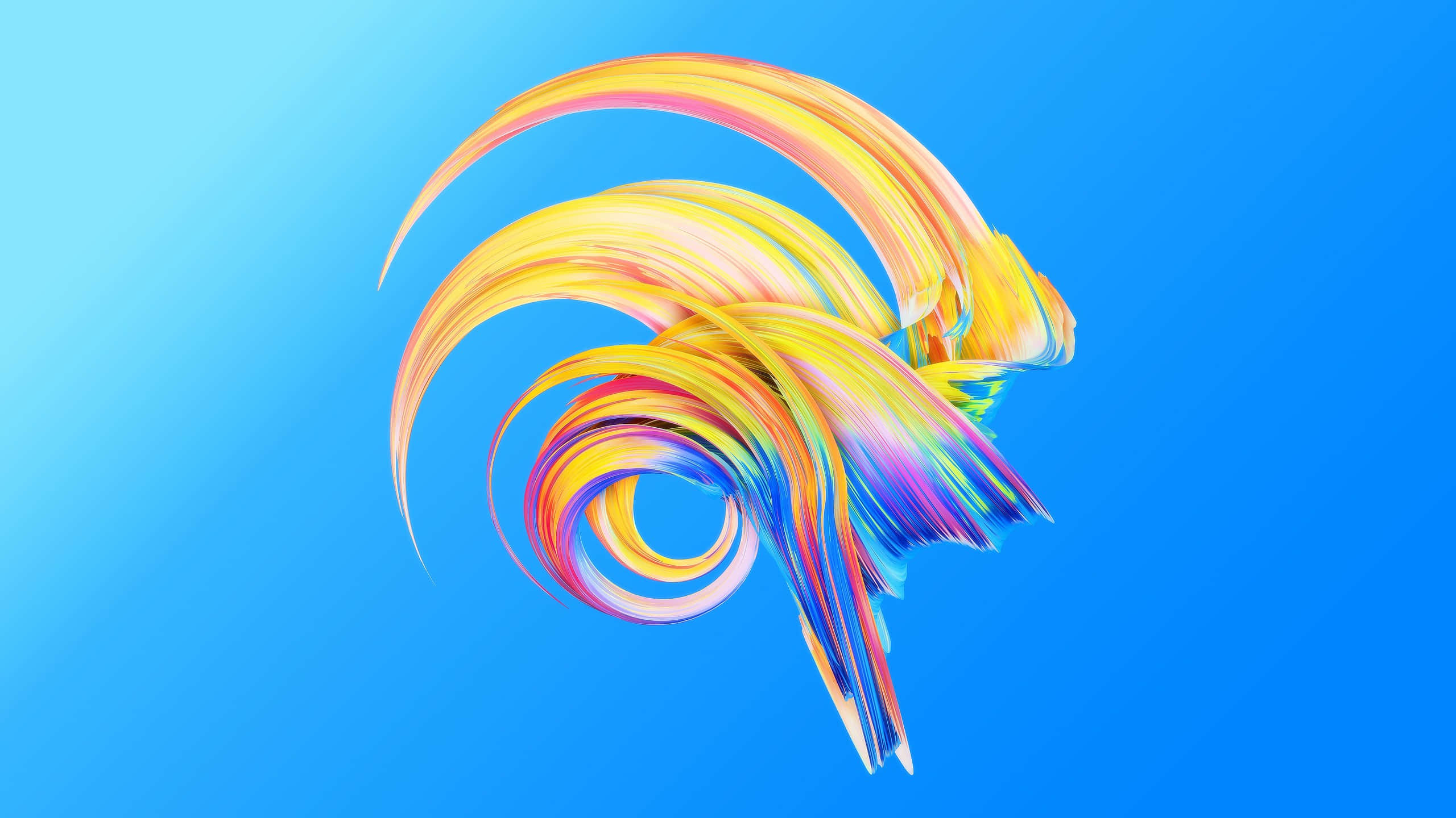 rainbow ribbons, gradient blue background, vibrant swirling, 2K Desktop Wallpaper