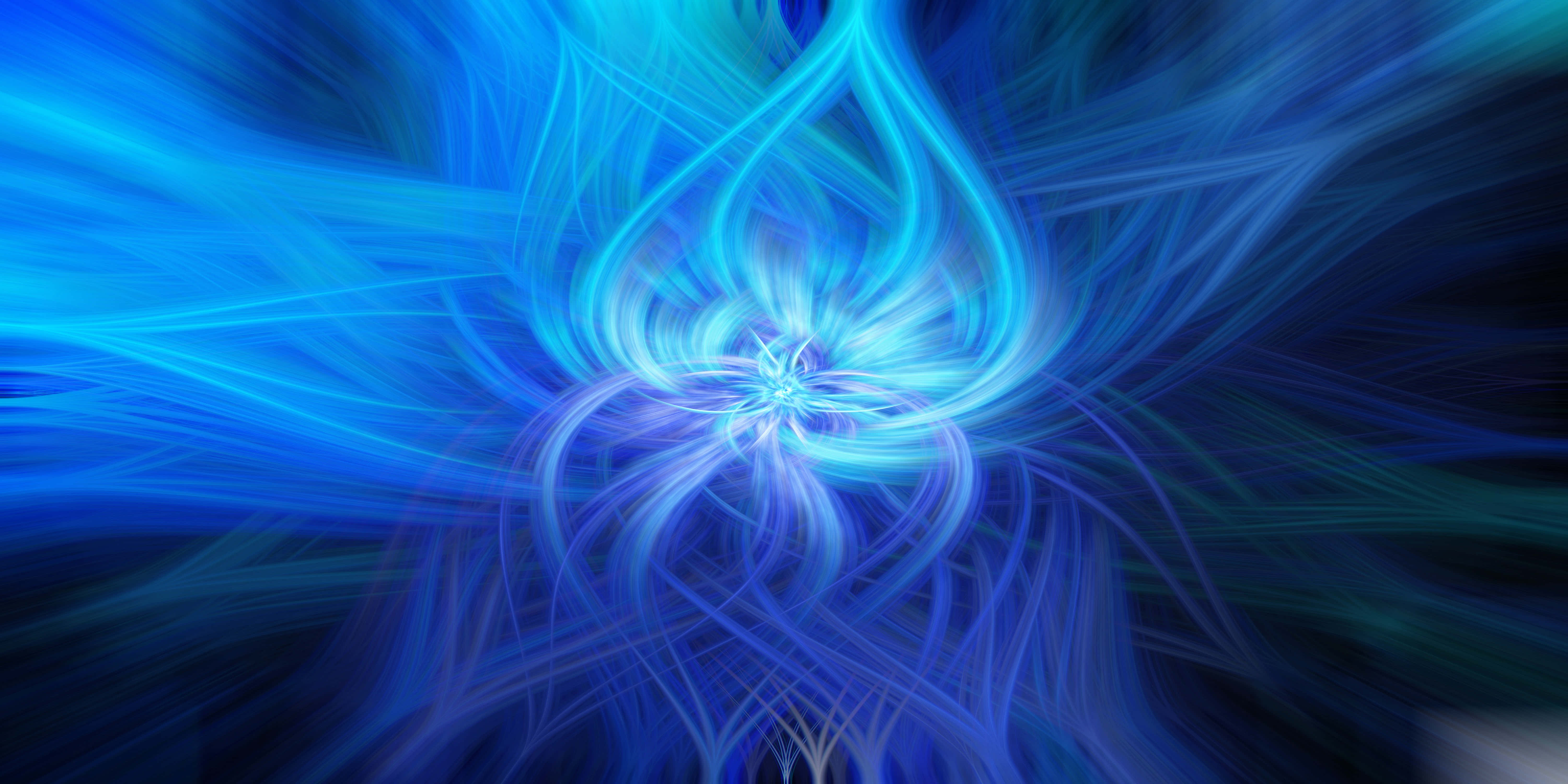 blue abstract flower, black background, vibrant blue fractal energy streams, 5K Desktop Wallpaper