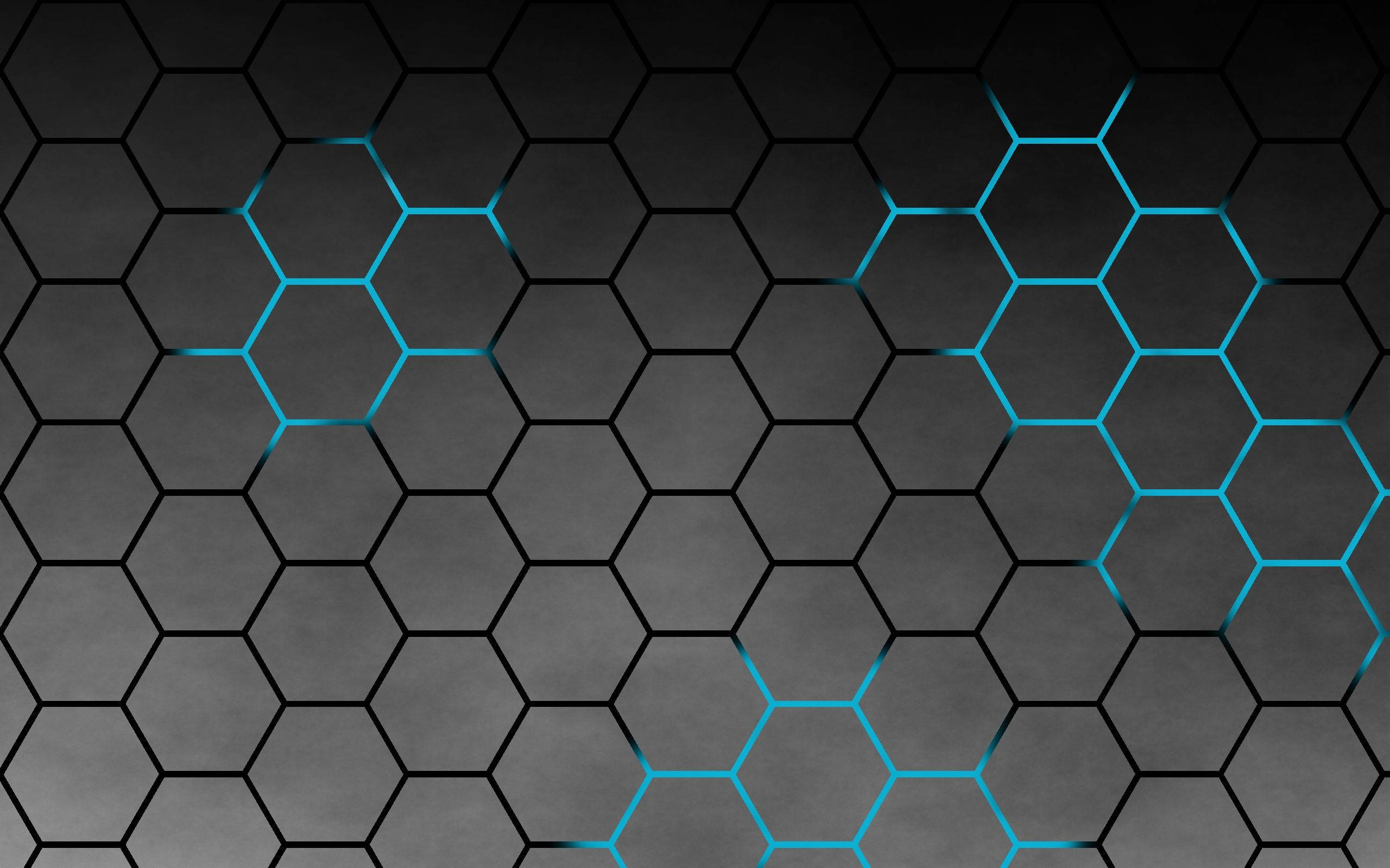 dark gray, glowing cyan lines, hexagonal grid pattern, 2K Desktop Wallpaper