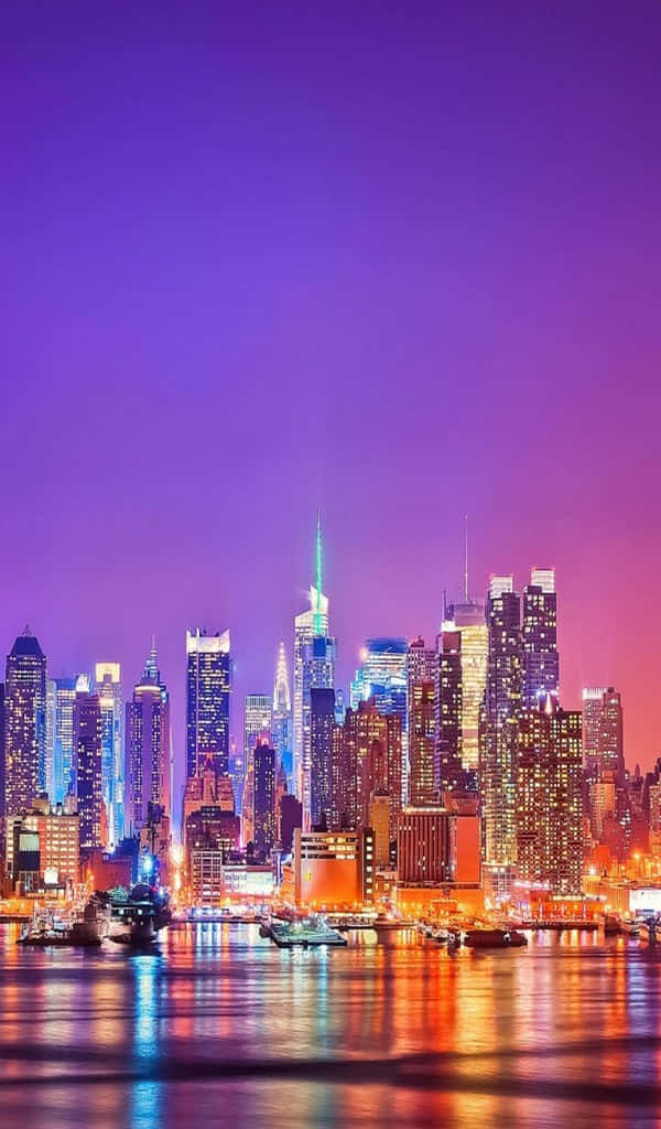 city skyline, twilight, glowing skyscrapers, SD Phone Wallpaper