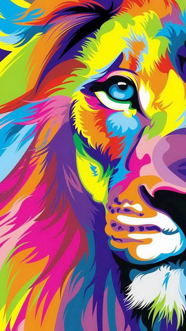 Bright iPhone, lion's head, rainbow-colored fur, HD Phone Wallpaper