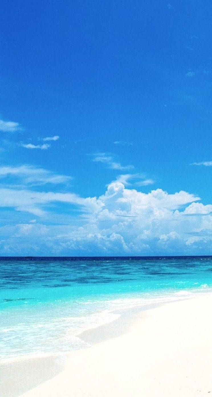 bright iPhone, white sandy beach, turquoise ocean waters, HD Phone Wallpaper