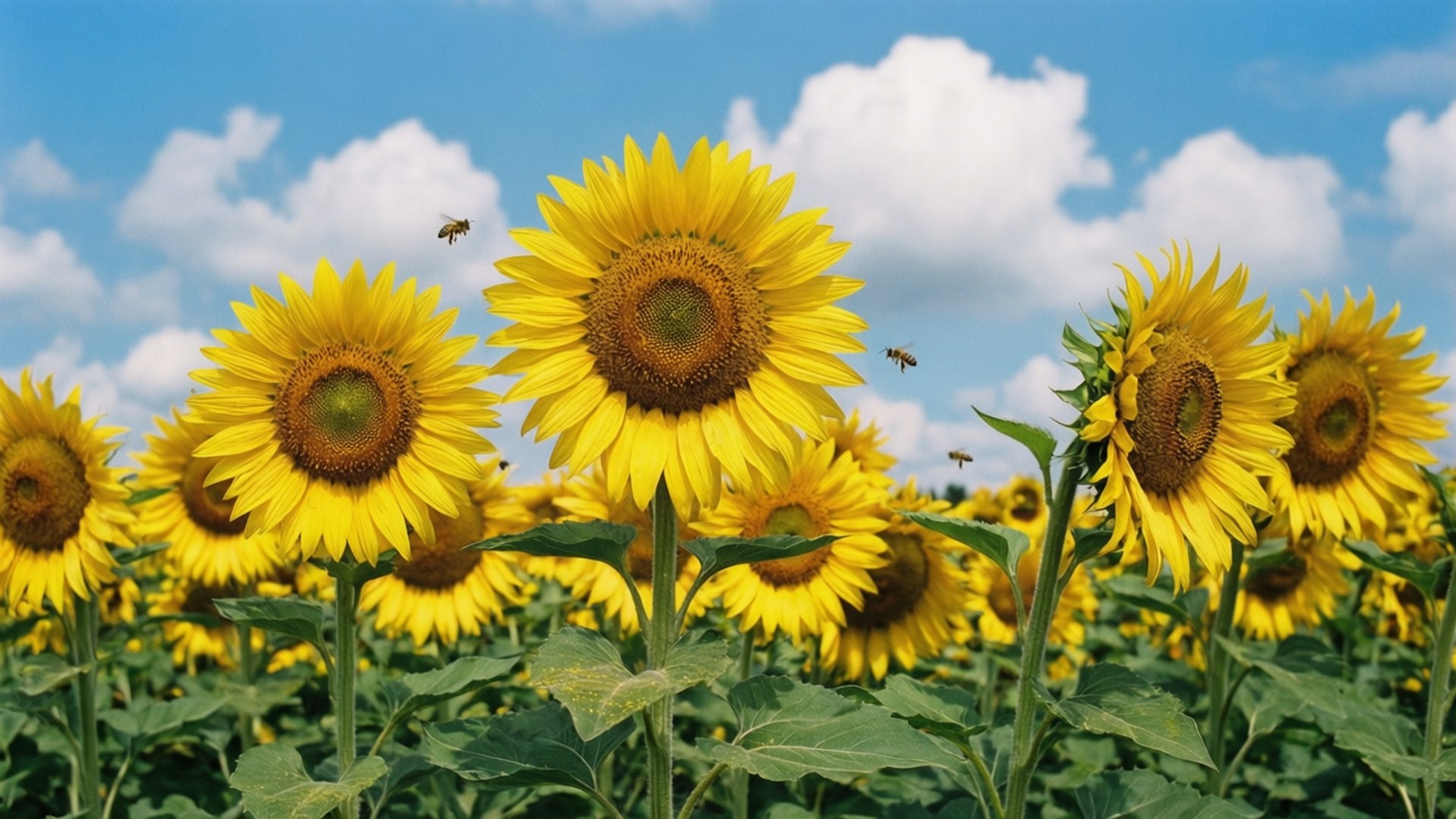 sunflower field, optimism, bright side of nature, Full HD Desktop Wallpaper