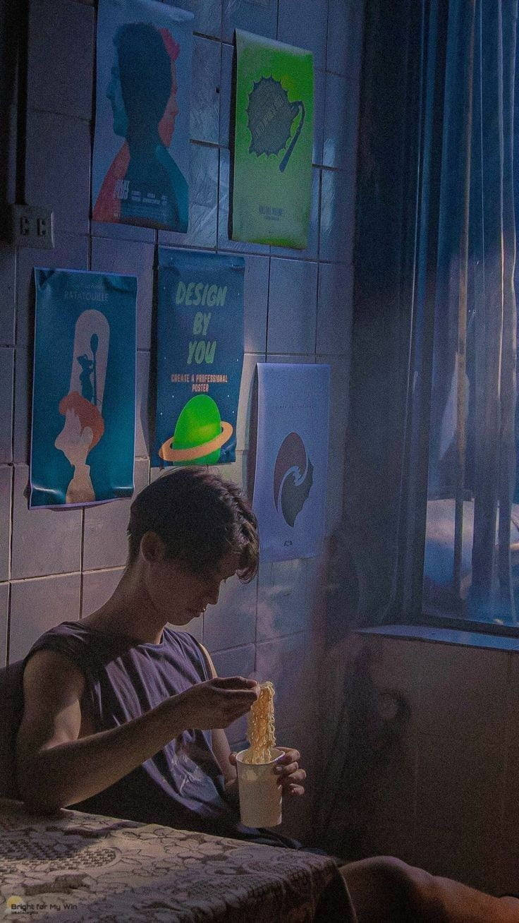 Bright Vachirawit, cup noodles, dimly lit room, HD Phone Wallpaper
