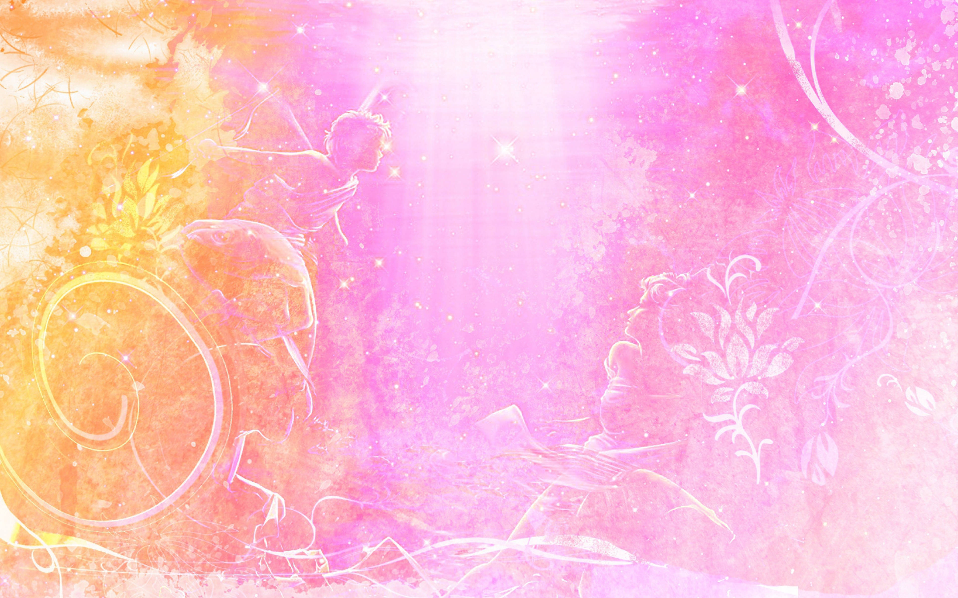 abstract pink bright background, watercolor fantasy, ethereal figures, 4K Desktop Wallpaper