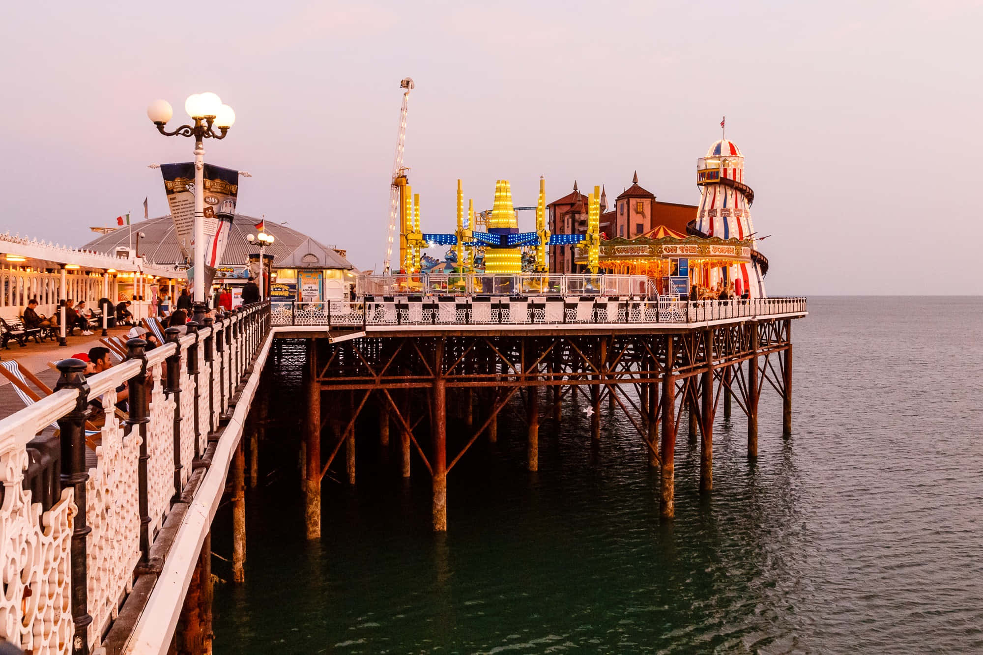 Brighton Pier, dusk, calm sea, Full HD Desktop Wallpaper