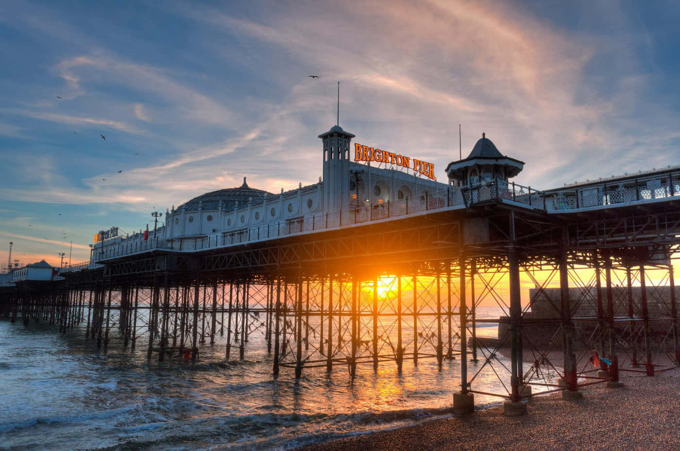 Brighton Pier, sunset, golden light, HD Desktop Wallpaper