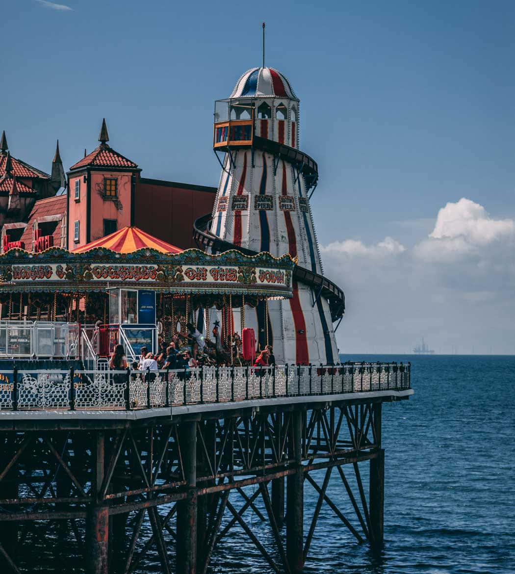 Brighton Pier, striped tower, carousel, SD Phone Wallpaper