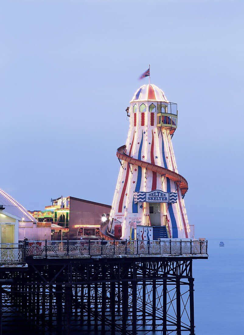 Brighton Pier, vibrant red white and blue striped roller coaster, wooden pier, SD Phone Wallpaper
