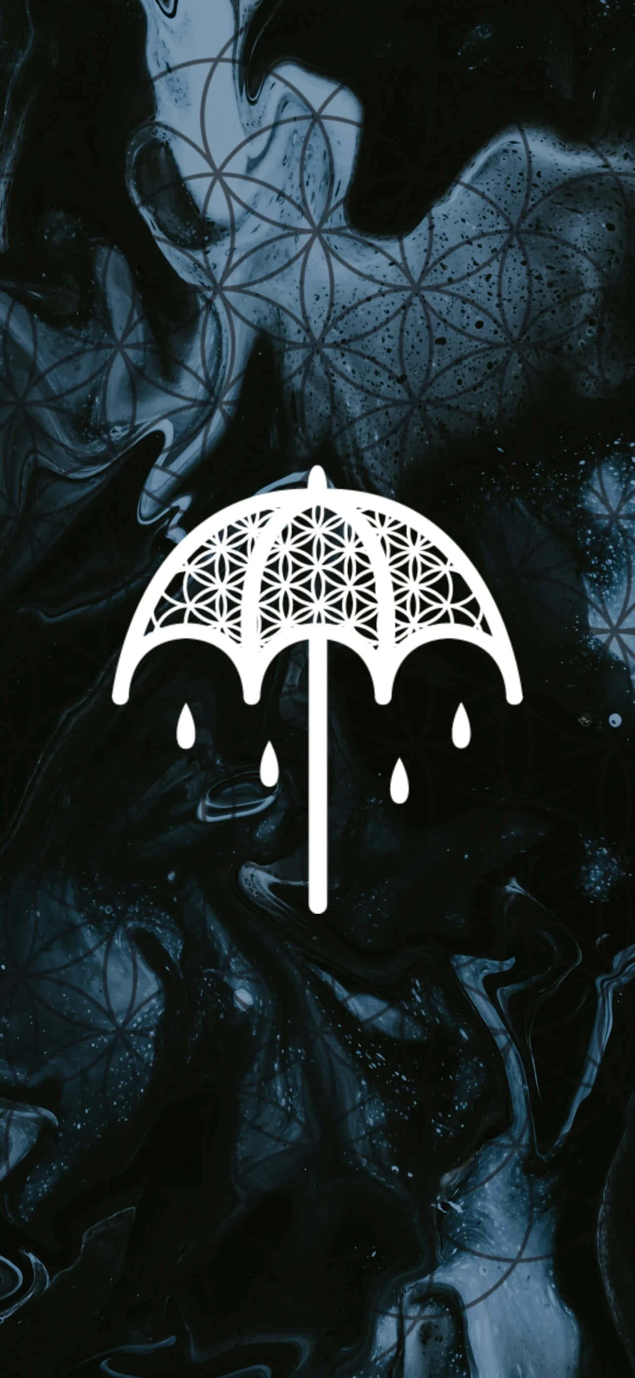 Bring Me The Horizon, white geometric umbrella, dark blue marbled background, 2K Phone Wallpaper