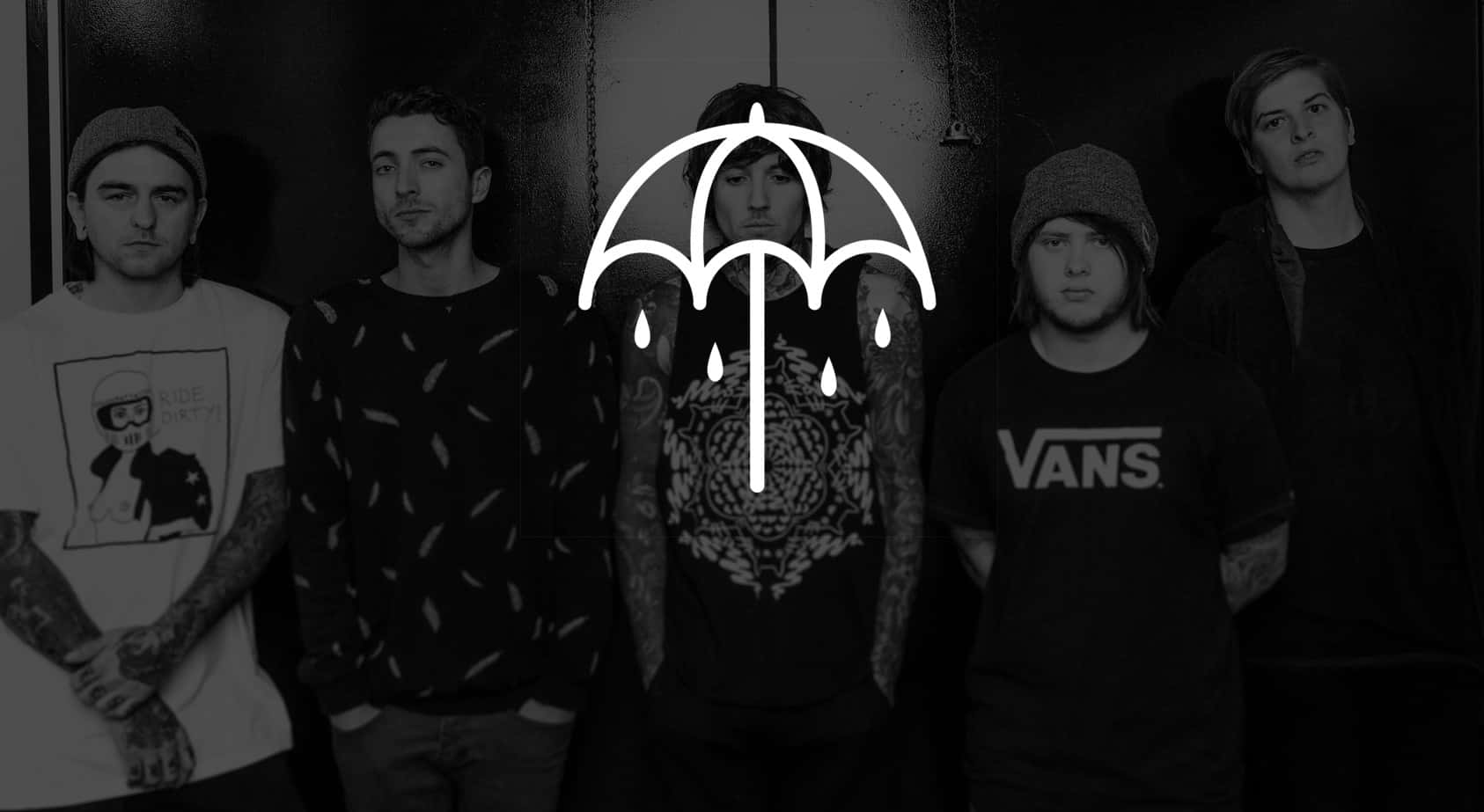Bring Me The Horizon, glowing white umbrella icon, dripping raindrops, HD Desktop Wallpaper