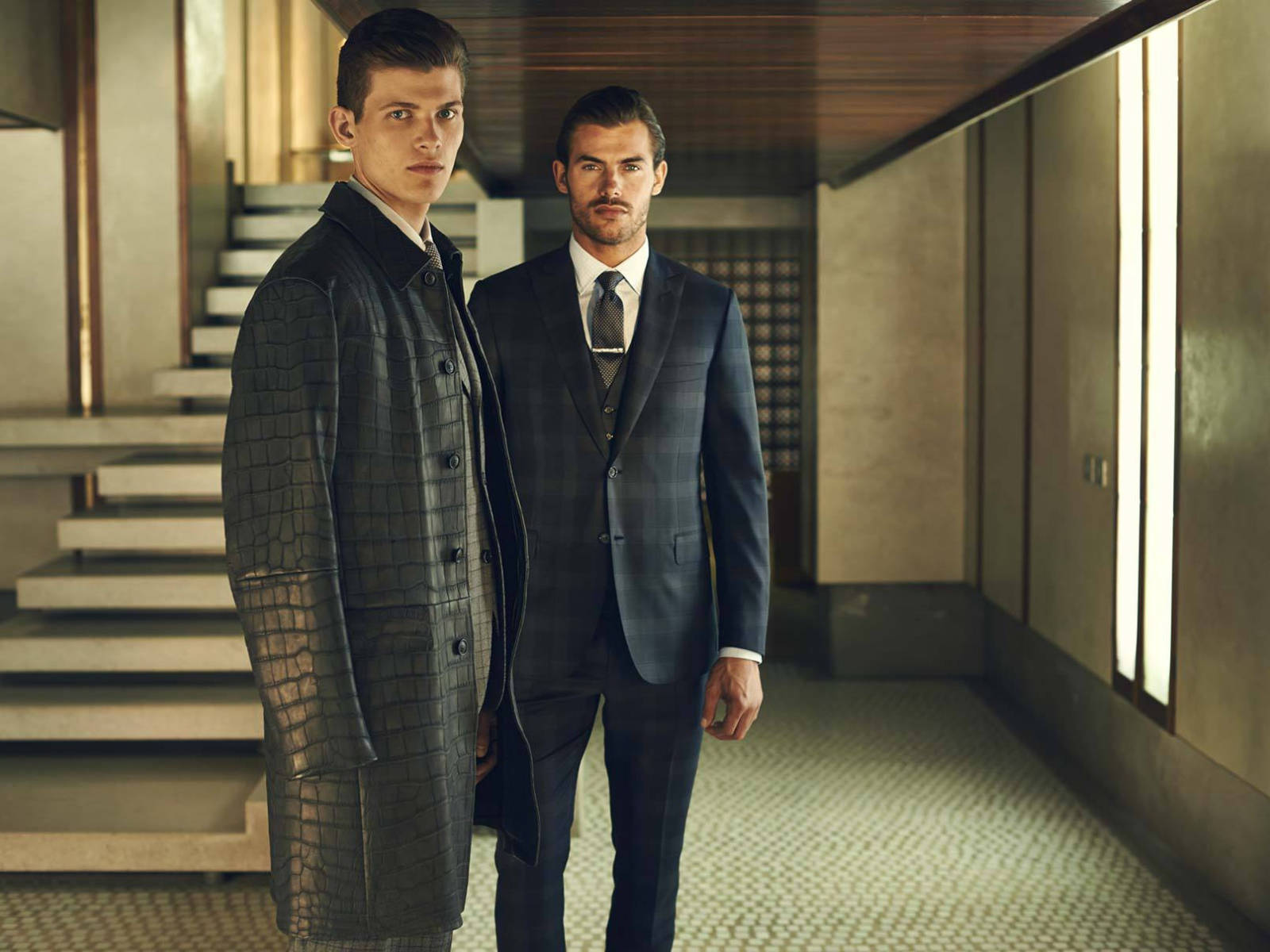 Brioni, patterned suits, modern hallway, HD Desktop Wallpaper